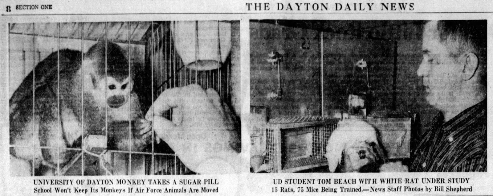 April 26, 1959: University of Dayton trained animals for orbit. DAYTON DAILY NEWS ARCHIVES