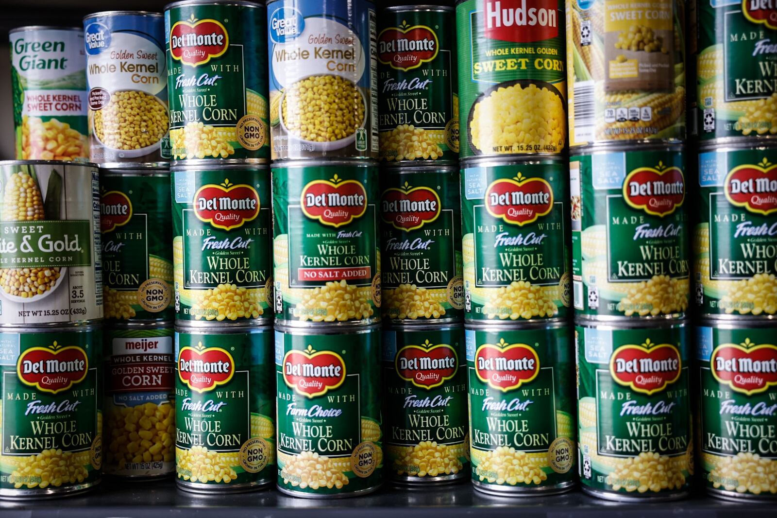 Nonperishable food is stacked at the Springboro Community Food Pantry. JIM NOELKER/STAFF