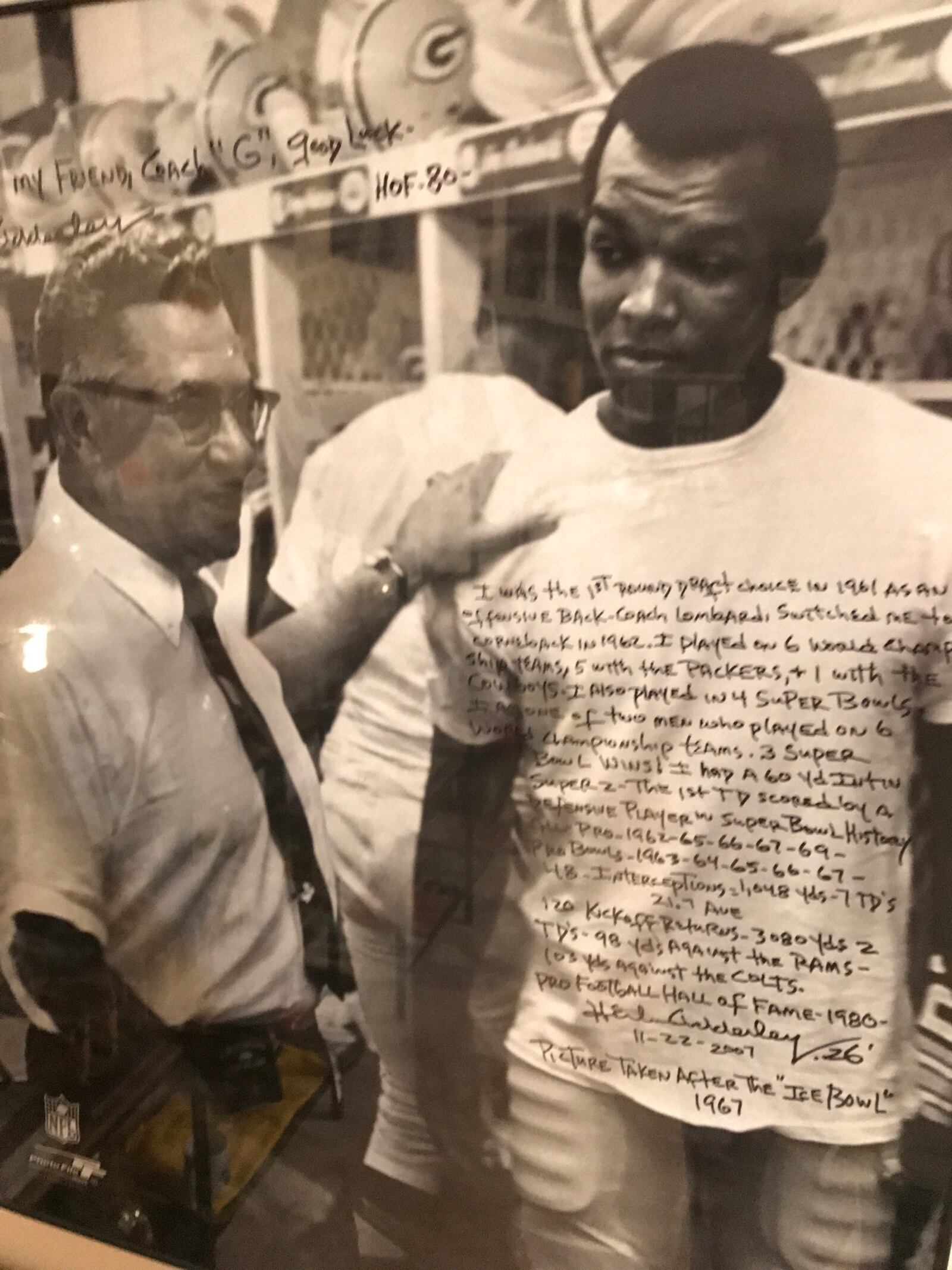 A photo of Vince Lombardi with Herb Adderley after the Ice Bowl in Jack Giambrone's collection. Tom Archdeacon/STAFF