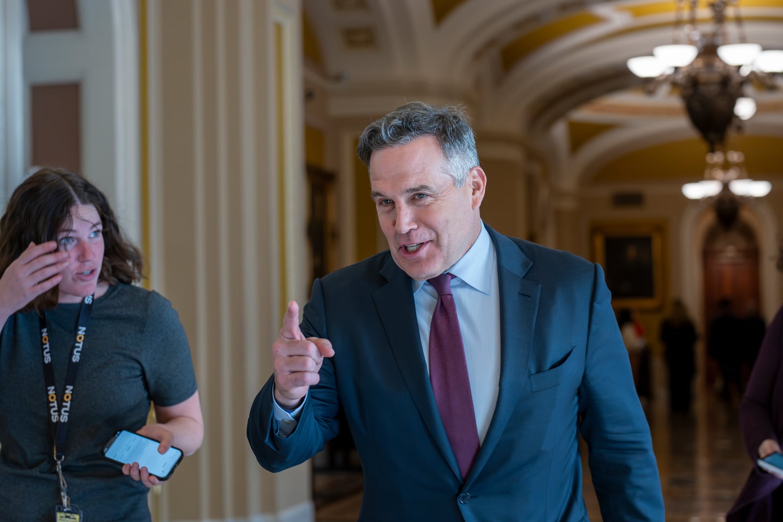 Sen.-elect David McCormick, R-Pa., walks through a corridor before meeting with Senate Minority Leader Mitch McConnell, R-Ky., and other incoming Republicans, at the Capitol in Washington, Tuesday, Nov. 12, 2024. (AP Photo/J. Scott Applewhite)