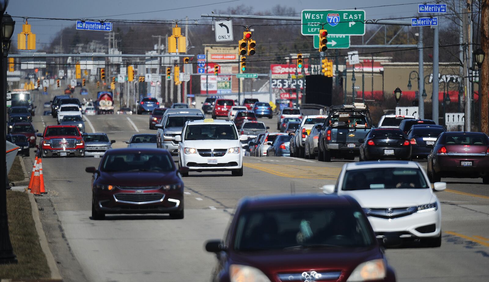 The city of Huber Heights is studying ways to decrease the traffic on Old Troy Pike between Taylorsville Road and I-70. MARSHALL GORBY\STAFF