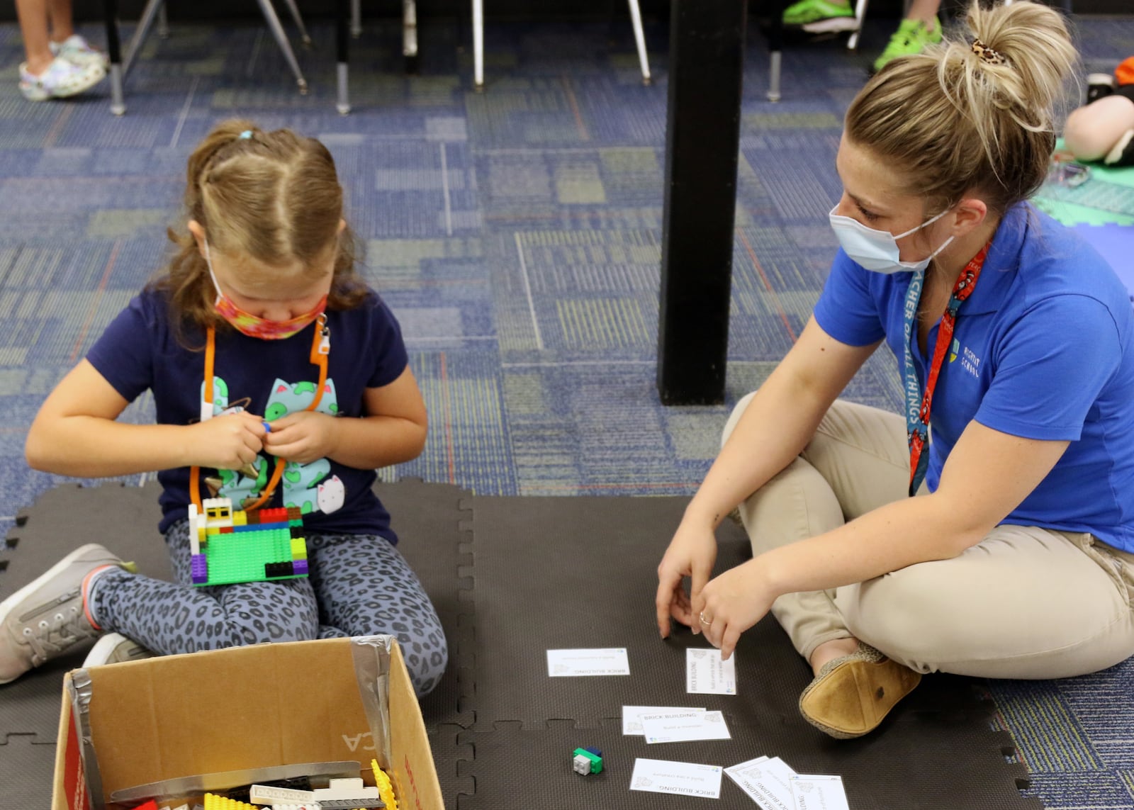 Beavercreek City Schools is proud to partner with the Right At School Before and Aftercare Program. While in this program, our students have a place to learn, play, and interact with others while waiting for school to begin or to go home. Here you can see a Main Elementary student working with one of our Right At School leaders.