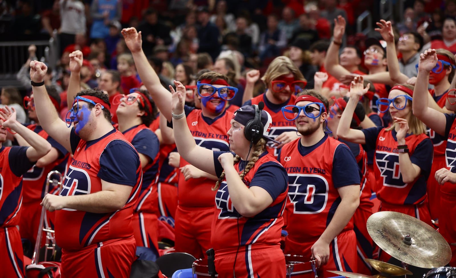 The Flyer Pep Band performs during Dayton's game against Wyoming on Saturday, Dec. 17, 2022, at the United Center in Chicago. David Jablonski/Staff