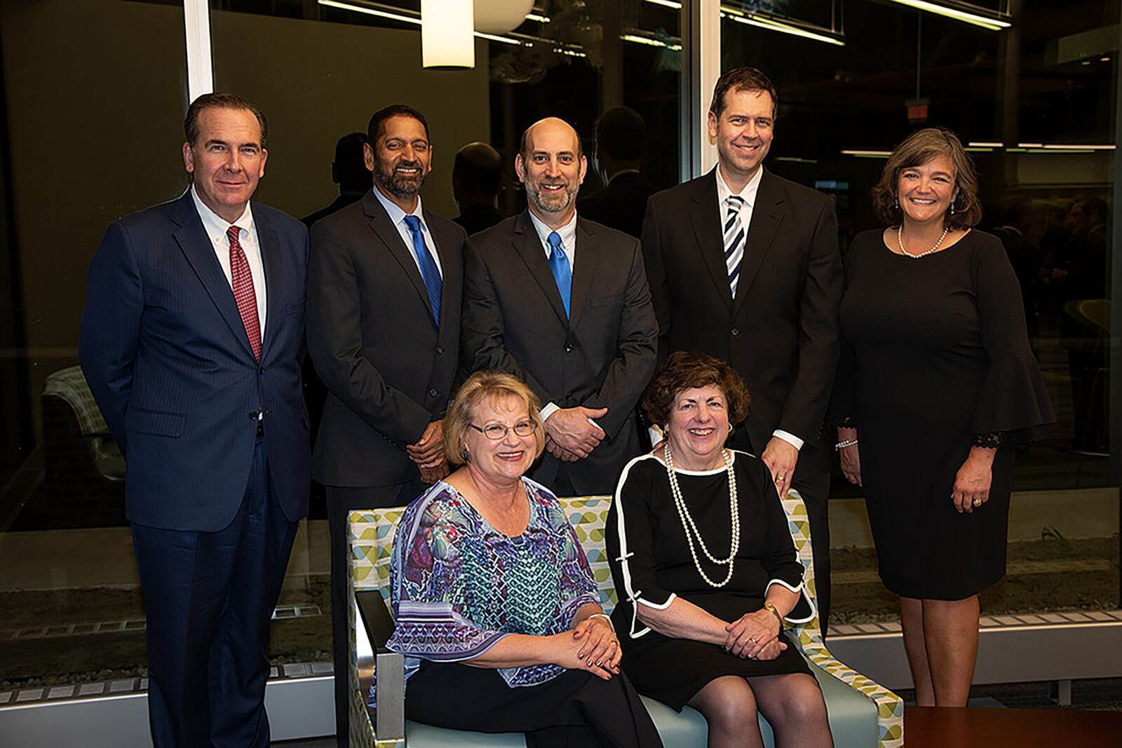 Washington-Centerville Public Library Board of Trustees at the Opening Reception for the Renovation of the Woodbourne Library (2018)
L-R (Back Row): Richard Carr, Ram Nunna, Randall Bowling, Hon. Robert Hanseman, Elizabeth Cline
Front Row: Carol Herrick, Barbara Denison