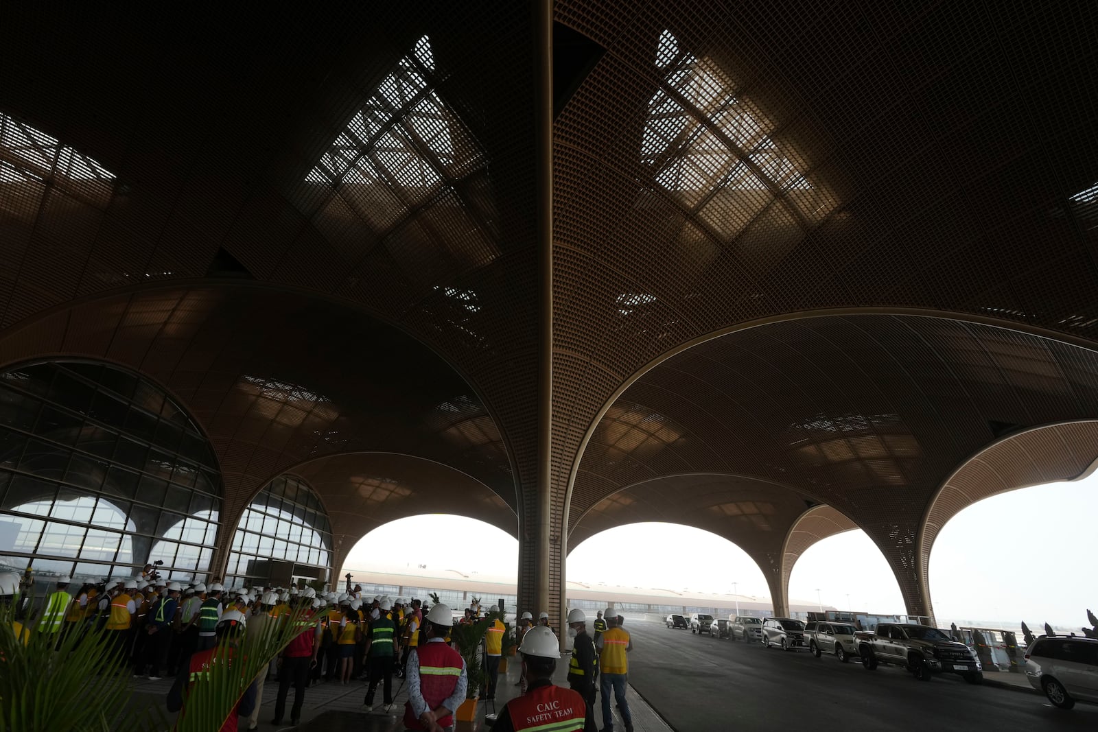 Cambodian visit an under construction of a new airport of Techo International Airport at the outskirts of Phnom Penh Cambodia, Friday, March 21, 2025. (AP Photo/Heng Sinith)