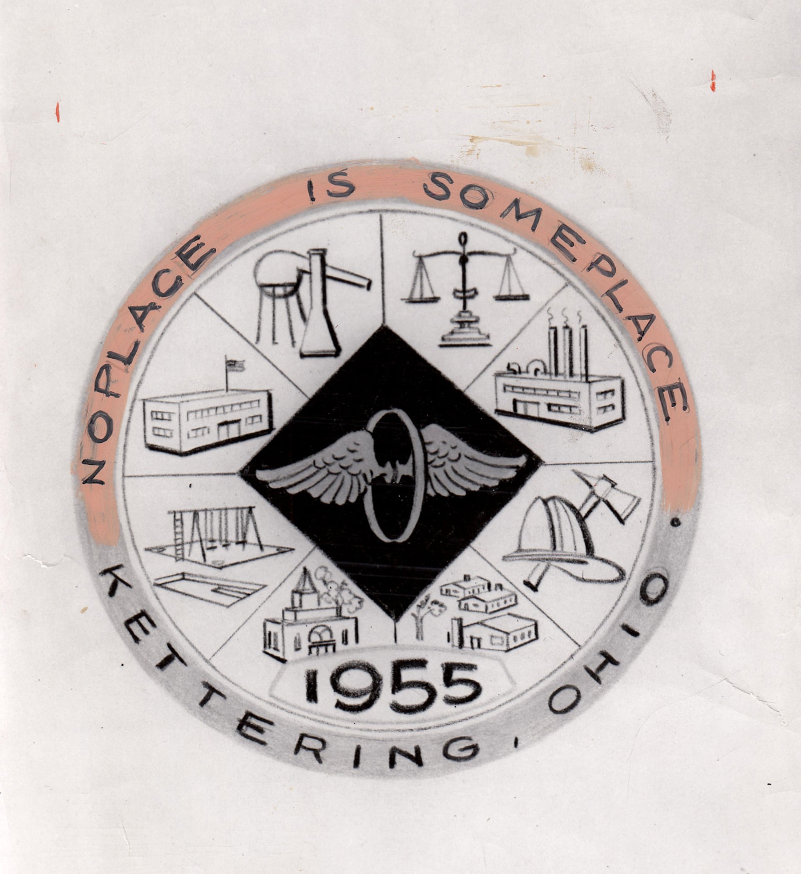 "No place is some place," was a slogan proposed for the new City of Kettering seal in 1956. The seal was designed by Judith Irelan, a Fairmon School senior. DAYTON DAILY NEWS ARCHIVE