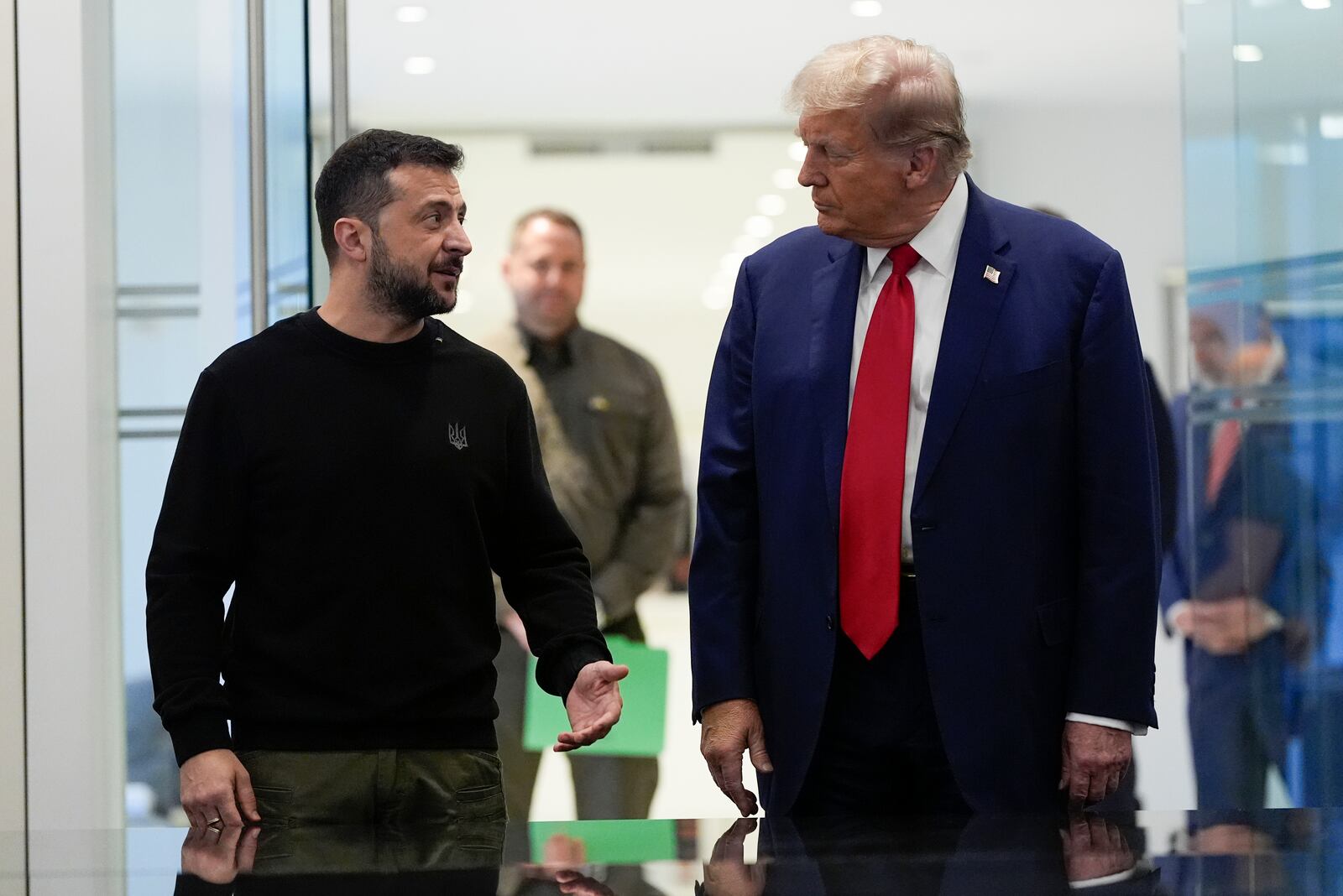 FILE - President Donald Trump meets with Ukraine's President Volodymyr Zelenskyy at Trump Tower, Sept. 27, 2024, in New York before his return to the White House. (AP Photo/Julia Demaree Nikhinson, File)