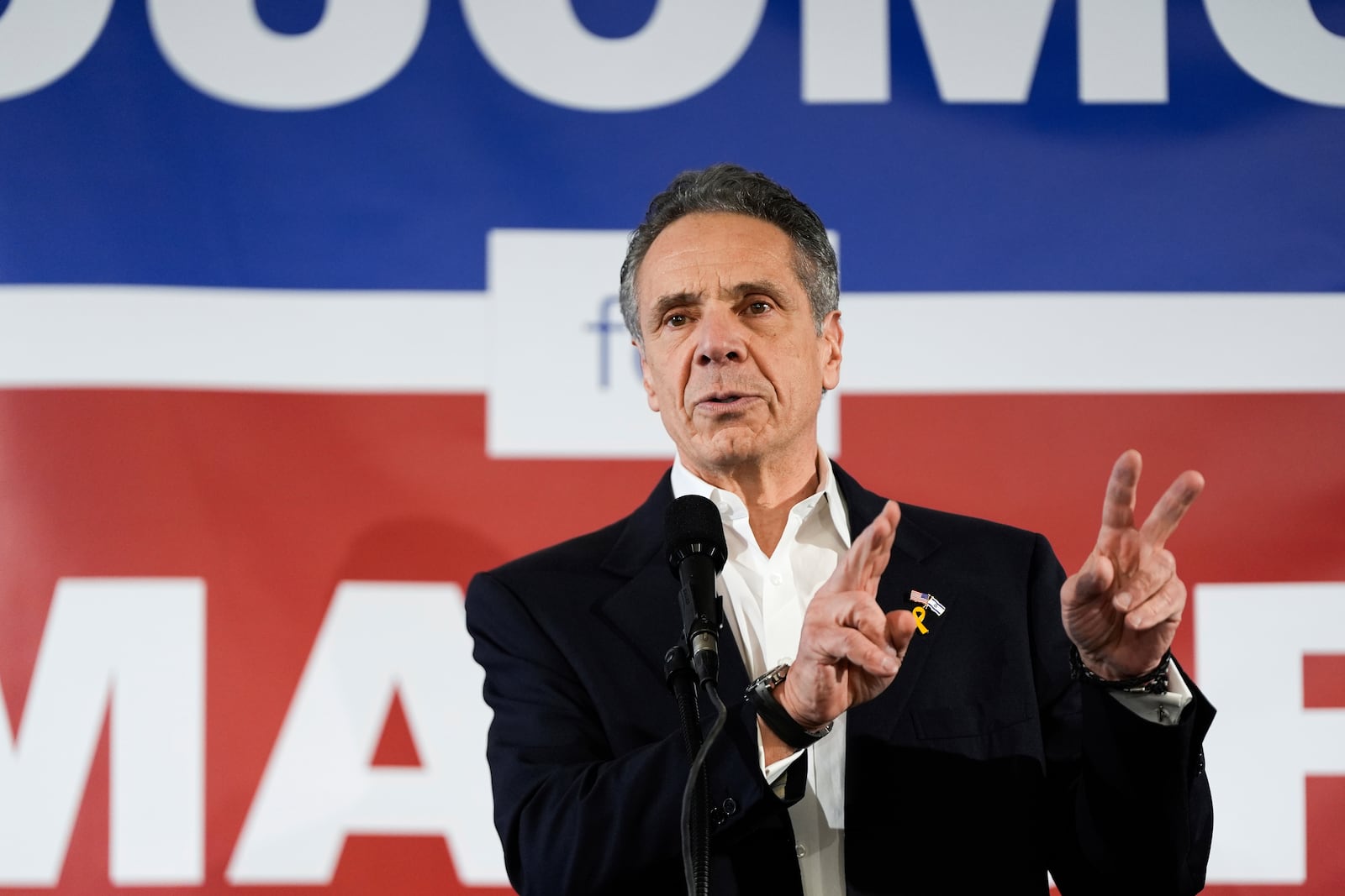 Former New York Gov. Andrew Cuomo speaks at the New York City District Council of Carpenters while campaigning for mayor of New York City, Sunday, March 2, 2025. (AP Photo/Julia Demaree Nikhinson)