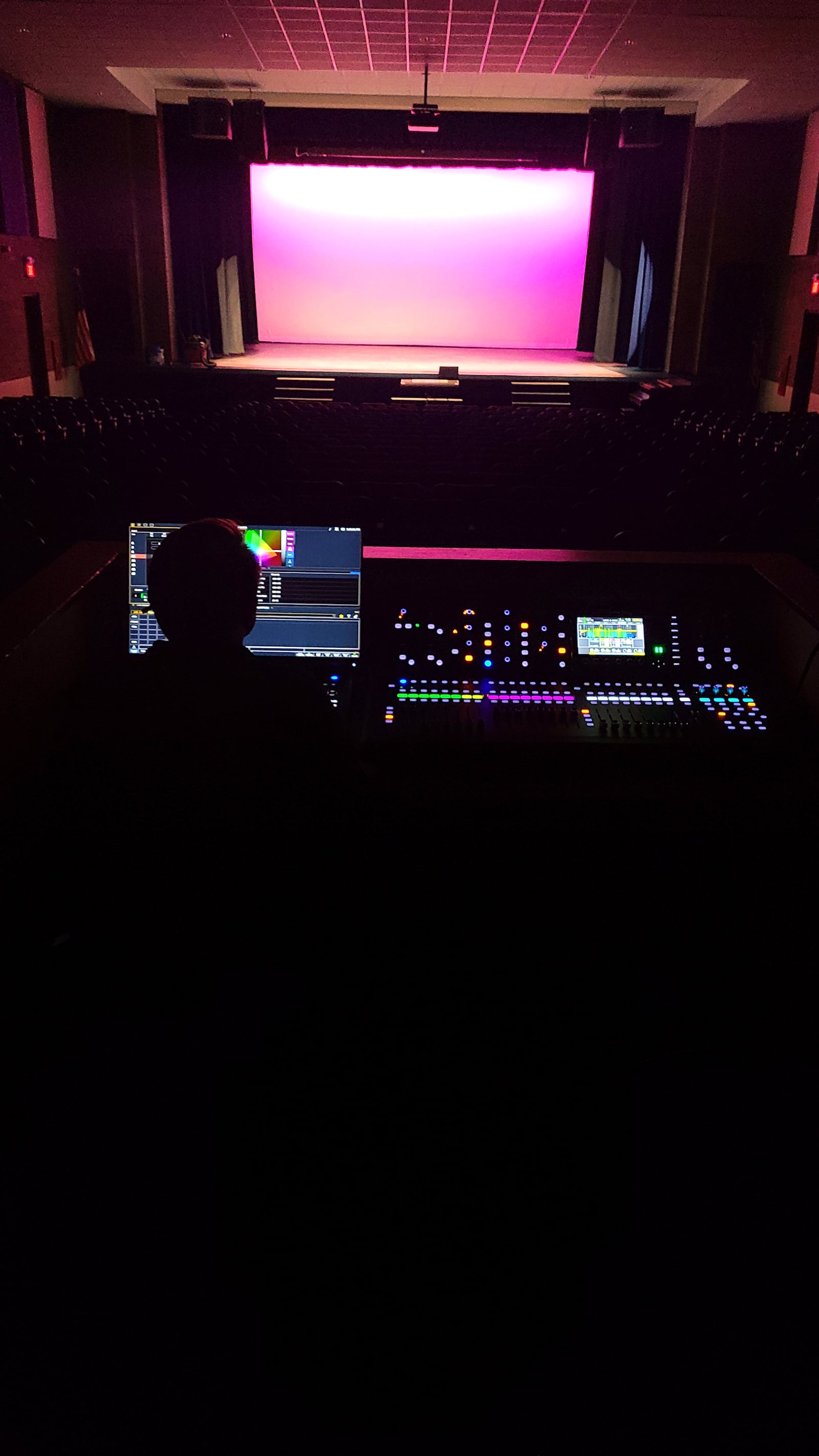 Staff test the new lighting and sound system in the Bob Hope auditorium in Xenia High School. CONTRIBUTED