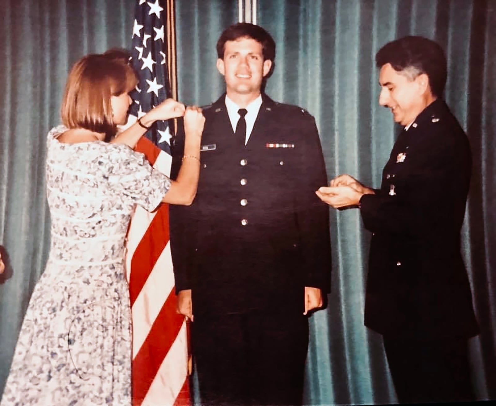 Todd Rogers, pinning at a 1989 Air Force commissioning ceremony.