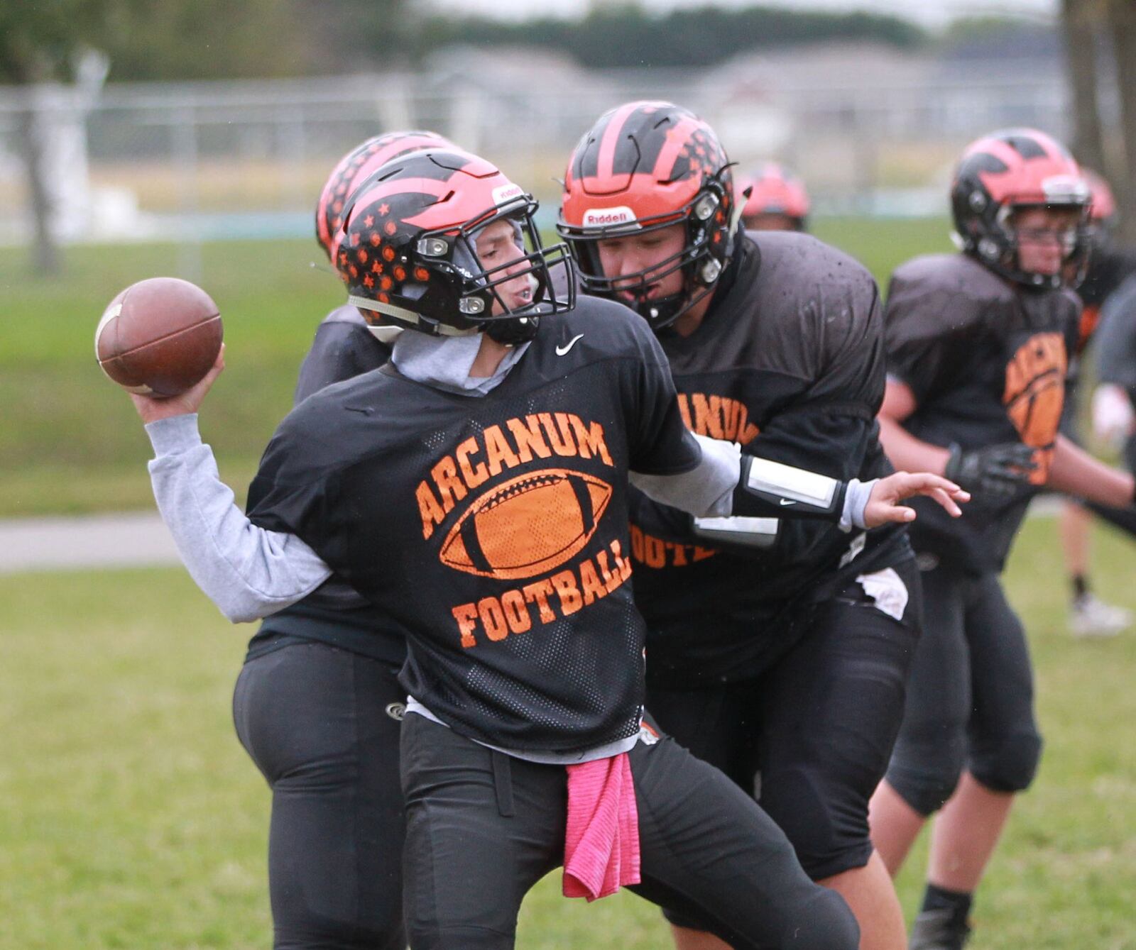 Arcanum freshman QB Bryce Schondelmyer is the son of head coach Jason Schondelmyer. The Trojans prepare for a Week 8 high school football CCC showdown against Covington during practice on Wednesday, Oct. 16, 2019. MARC PENDLETON / STAFF