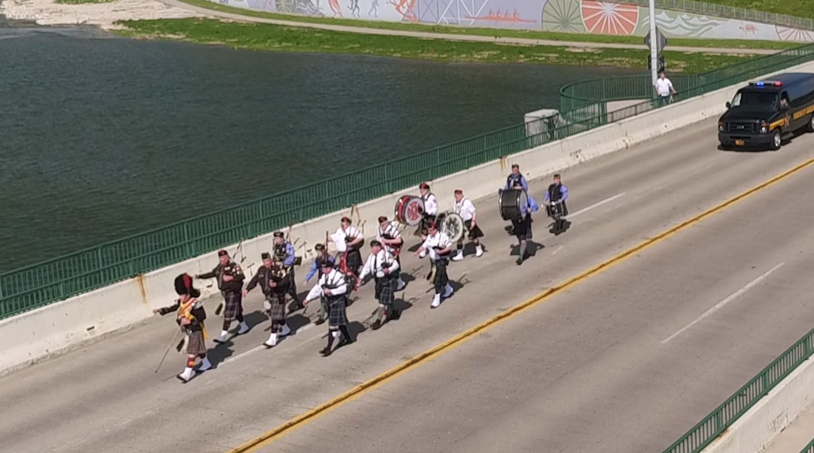 The 12th Annual Montgomery County Law Enforcement Officer Memorial Ceremony took place at RiverScape in Dayton on Friday morning after a parade of law enforcement members, a Scottish bagpipe and drum band and 20 vehicles came across the Riverside Drive Bridge.   TY GREENLEES / STAFF