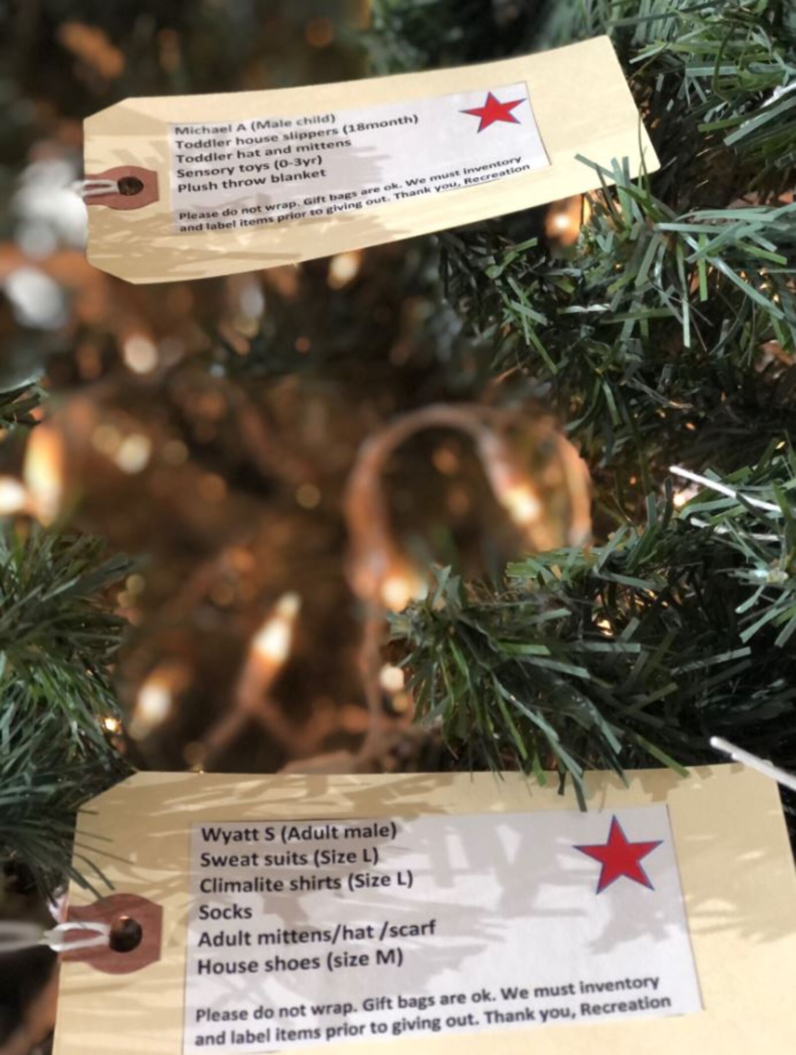 The Stillwater Center gifting tree has tags with the names of residents of the facility and their gift requests. CONTRIBUTED