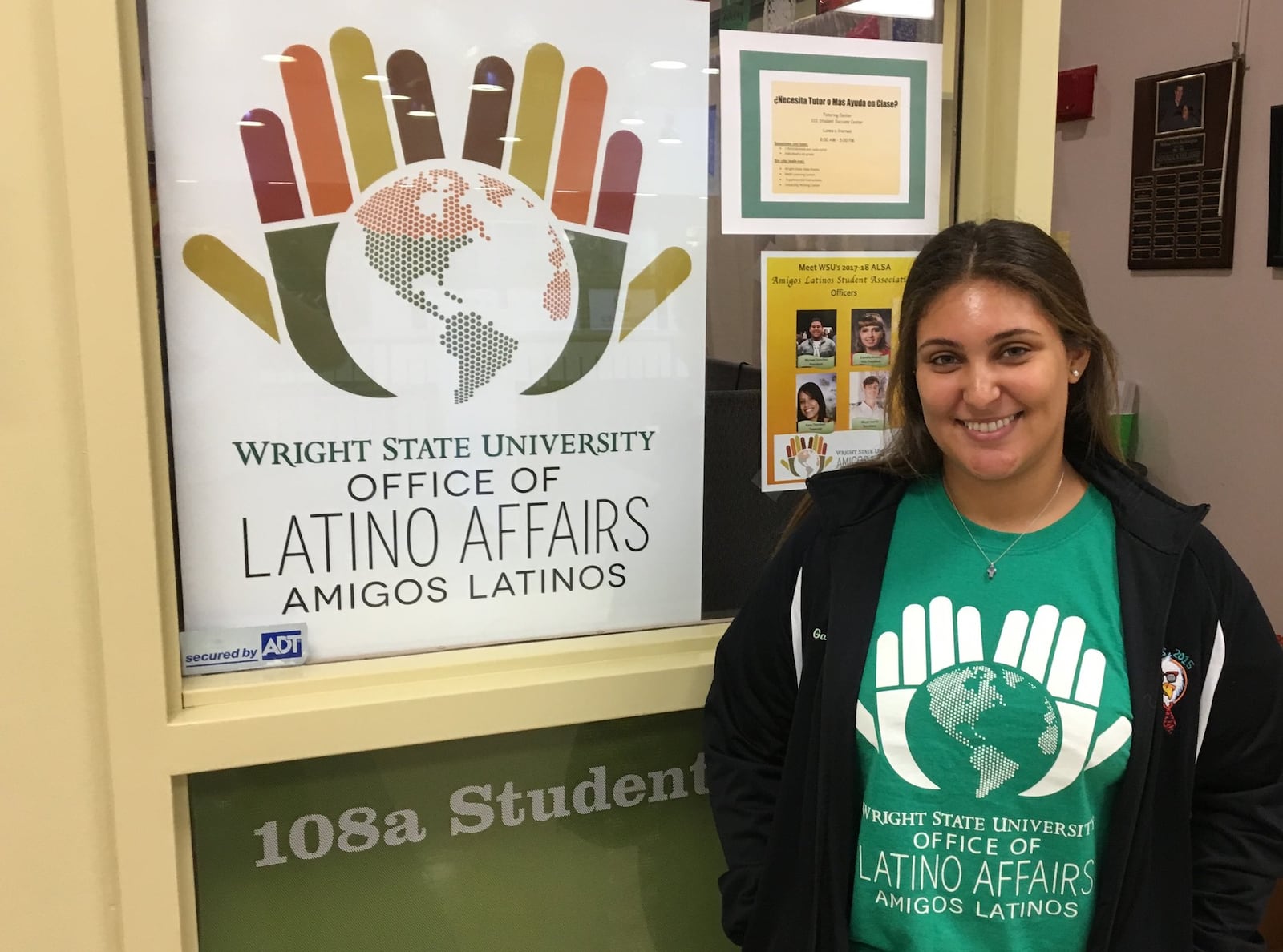 Wright State student Gabriela Jimenez stands outside of the university’s office of Latino Affairs in 2020. Jimenez said that she’s been in touch with family back in Puerto Rico about Hurricane Irma.