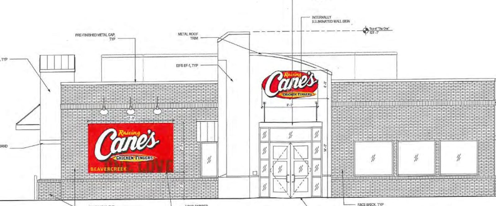 Raising Cane’s Chicken Fingers’ plans for a new restaurant near the North Fairfield Road/Kemp Road intersection in Beavercreek have been approved by Beavercreek’s city council. SUBMITTED