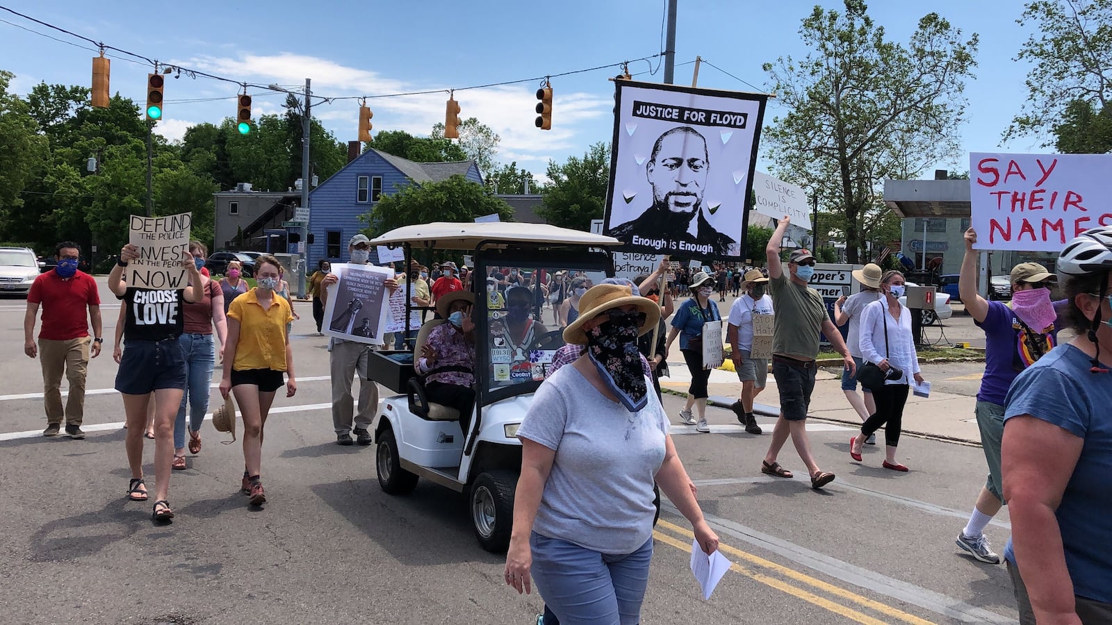 Demonstrators march down Xenia Ave. in Yellow Springs to protest the death of George Floyd on Saturday, June 6, 2020. Lynn Hulsey/STAFF