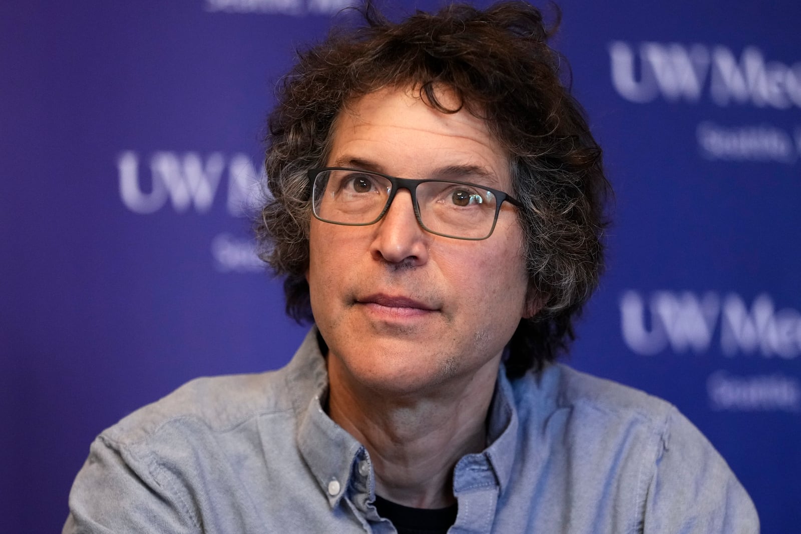 American biochemist David Baker, 2024 Nobel Prize winner in Chemistry, listens during a press conference at the University of Washington on Wednesday, Oct. 9, 2024, in Seattle. (AP Photo/Lindsey Wasson)