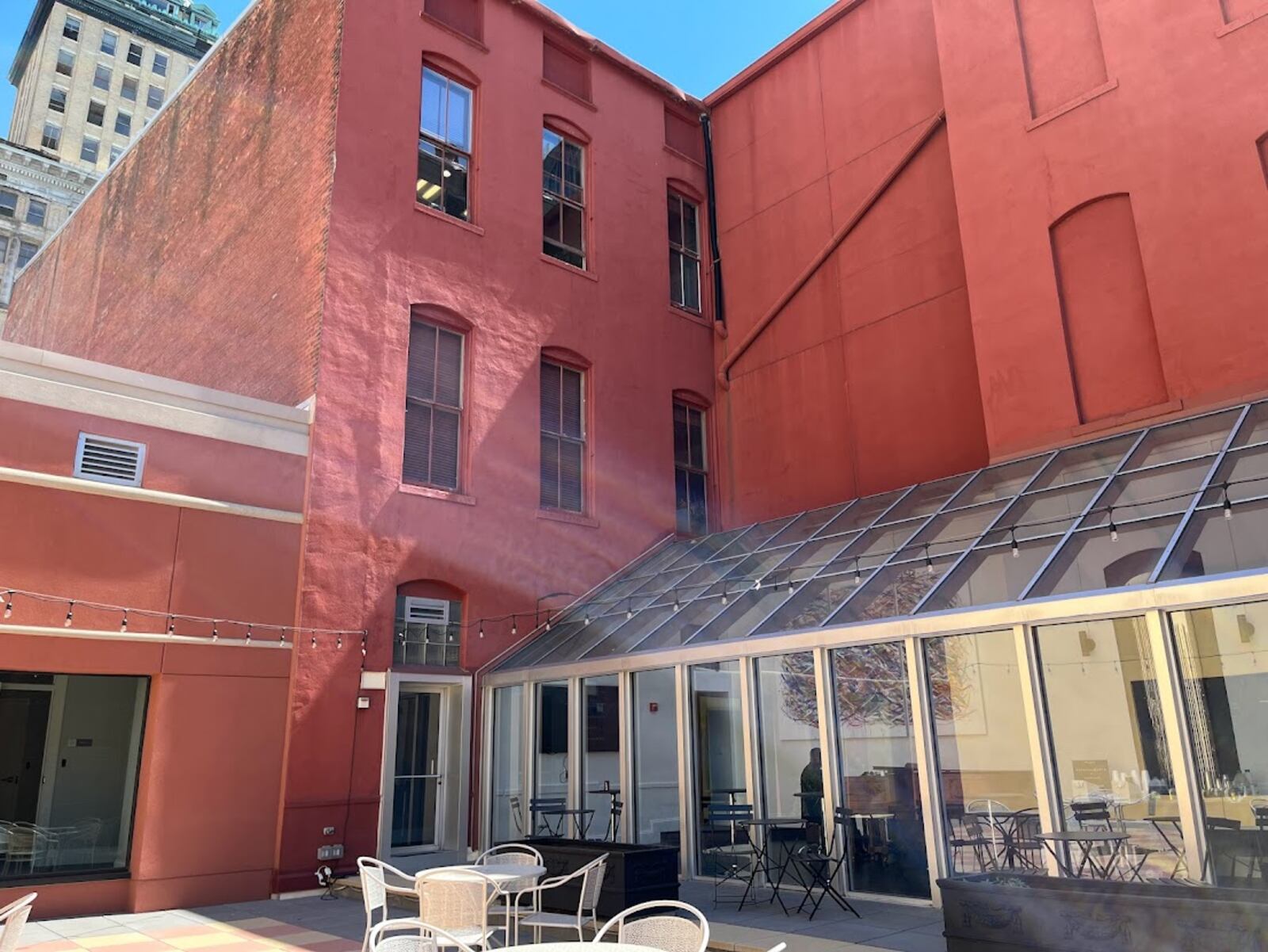 An enclosed courtyard off Infinity Labs' second-floor space at 15 W. Fourth St. THOMAS GNAU/STAFF