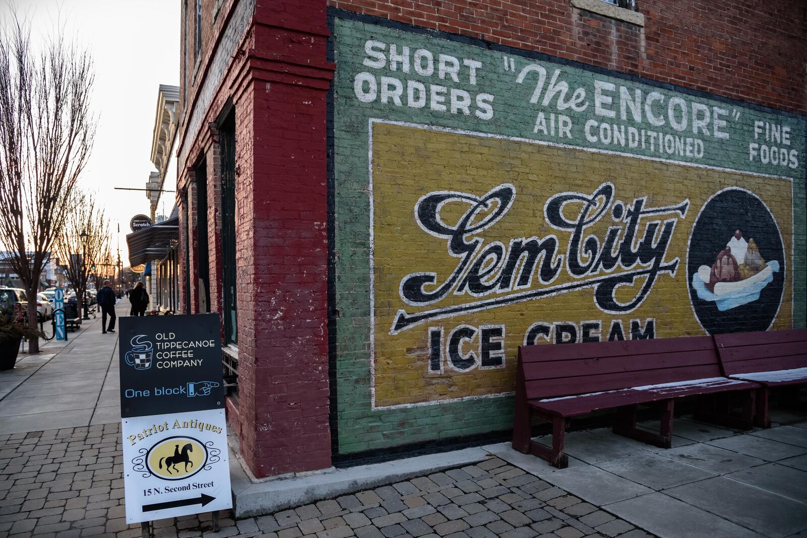 The Gem City Ice Cream ghost sign mural on the side of the building that formerly housed the Coldwater Café in downtown Tipp City, February 7, 2020. TOM GILLIAM