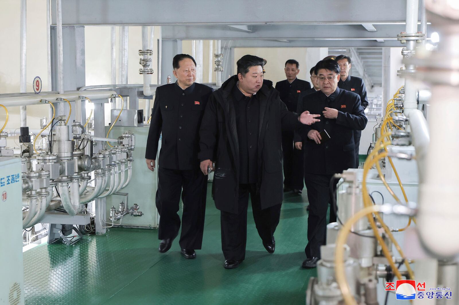 In this undated photo provided Wednesday, Jan. 29, 2025, by the North Korean government, its leader Kim Jong Un inspects a facility that produces nuclear material at an undisclosed location in North Korea. Independent journalists were not given access to cover the event depicted in this image distributed by the North Korean government. The content of this image is as provided and cannot be independently verified. Korean language watermark on image as provided by source reads: "KCNA" which is the abbreviation for Korean Central News Agency. (Korean Central News Agency/Korea News Service via AP)