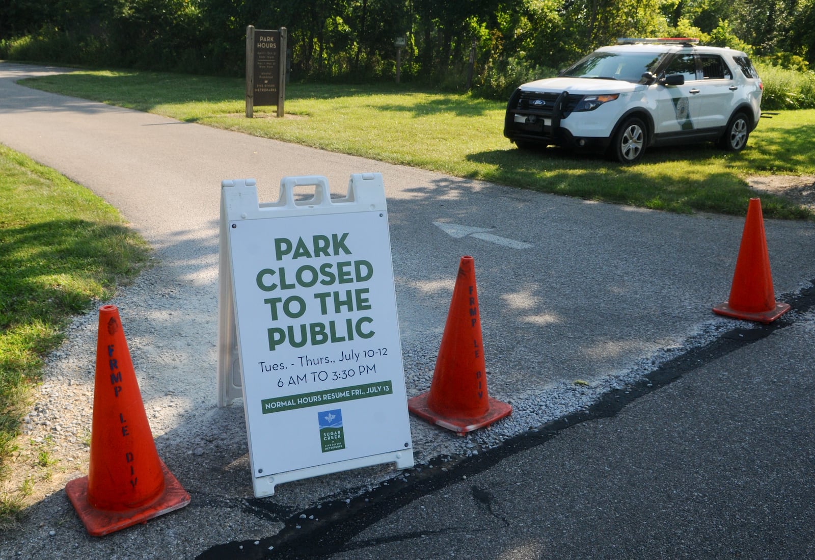 The search today of a local park is in connection with the disappearance of Chelsey Coe, Miamisburg Police Chief John Sedlak confirmed this afternoon. PHOTO/Marshall Gorby