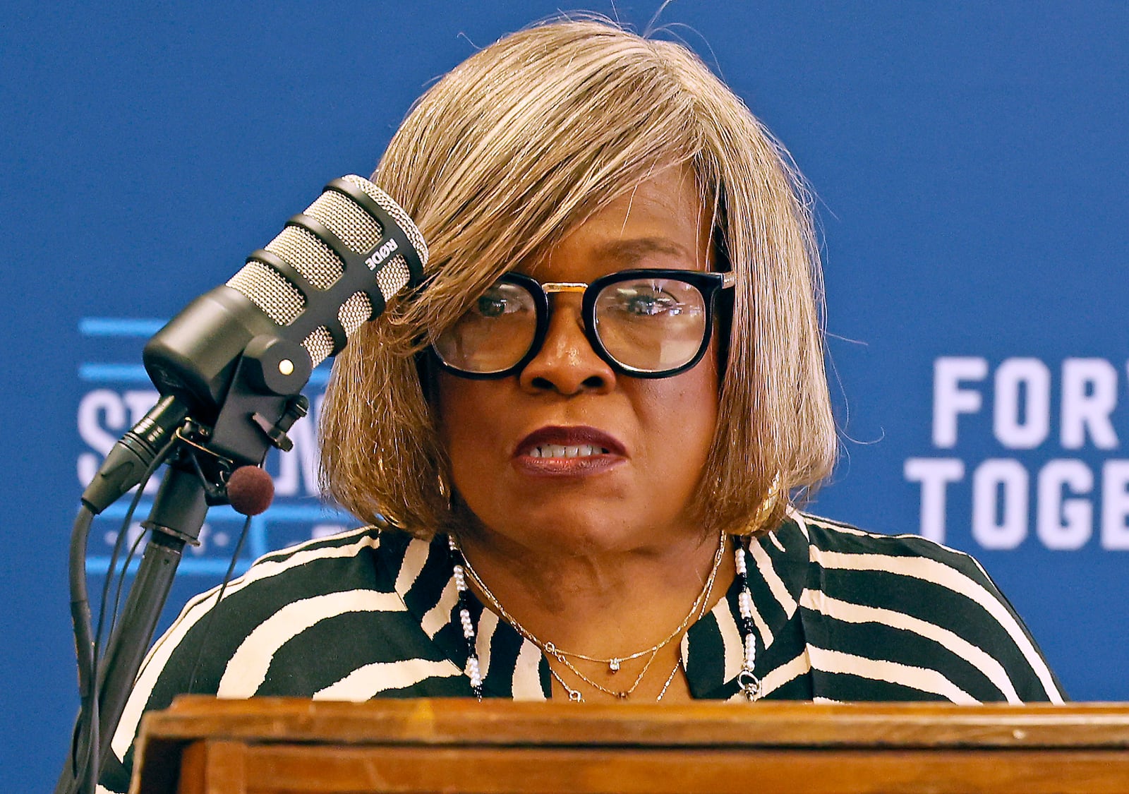 Springfield NAACP President Denise Williams speaks during a press conference Wednesday in regards to the death of Eric Cole. BILL LACKEY/STAFF