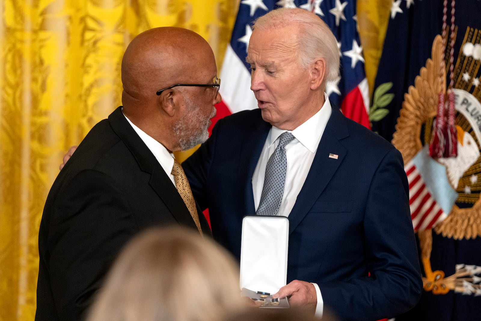 President Joe Biden awards the Presidential Citizens Medal to Rep. Bennie Thompson, D-Miss., during a ceremony in the East Room at the White House, Thursday, Jan. 2, 2025, in Washington. (AP Photo/Mark Schiefelbein)