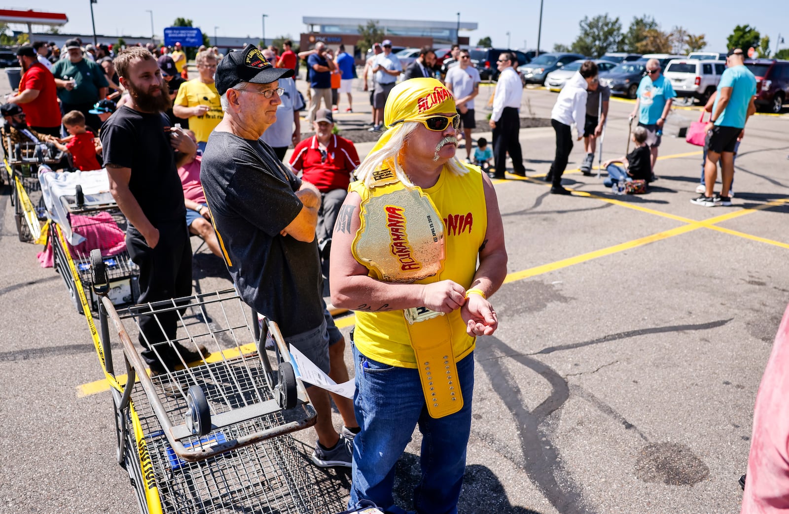 Kevin Dugan was one of hundreds of Hulkamaniacs waiting in line to meet Hulk Hogan who was in town promoting his Real American Beer Thursday, Aug. 22, 2024 at Kroger on Yankee Road in Liberty Township. NICK GRAHAM/STAFF