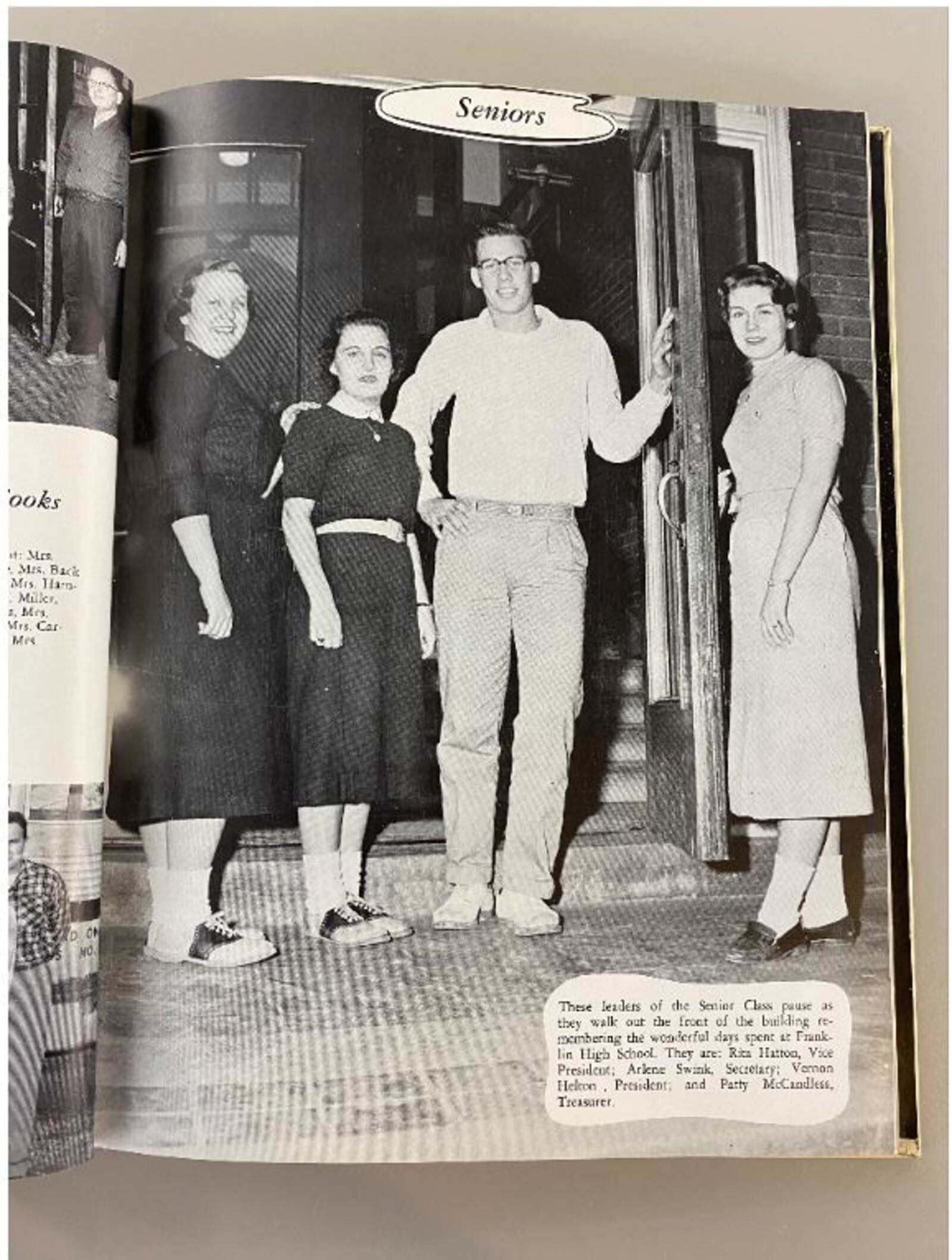 Patricia McCandless, far right, was active in various clubs and organizations while a student at Franklin High School. She served as treasurer of the class of 1957 and president of the National Honor Society. McCandless left her nearly $500K estate to Springboro Schools for student scholarships. The other class of 1957 officers included, from left were vice president Rita Hatton, secretary Arlene Swink; president Vernon Helton; and McCandless. CONTRIBUTED