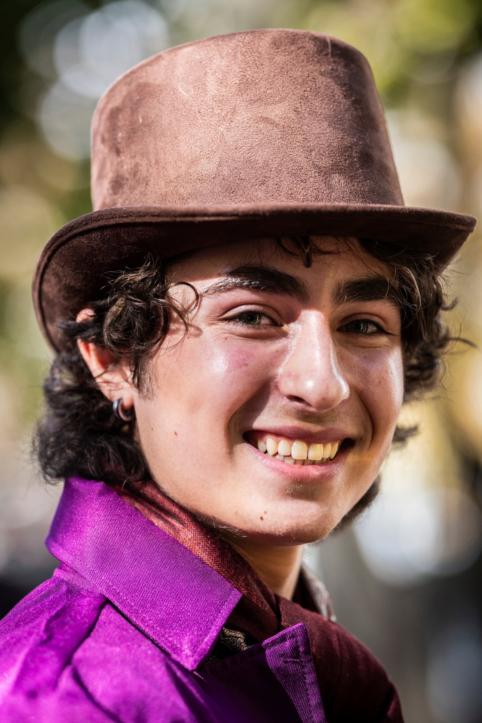 Miles Mitchell, 21, winner of the Timothee Chalamet lookalike contest near Washington Square Park, Sunday, Oct. 27, 2024, in New York. (AP Photo/Stefan Jeremiah)