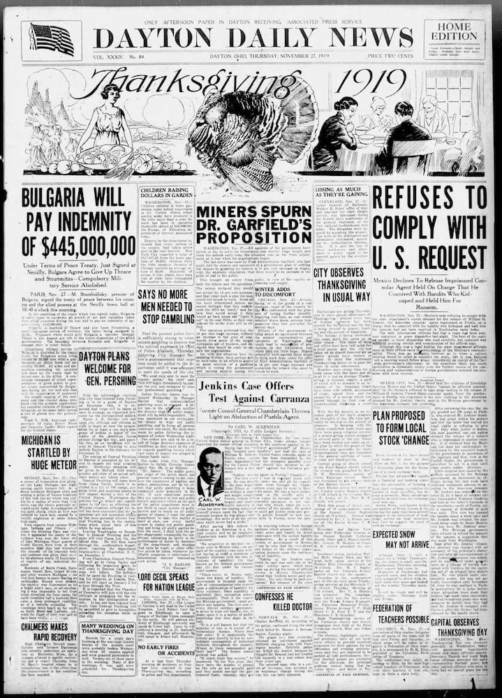 Thanksgiving Day front pages from the Dayton Daily News archives