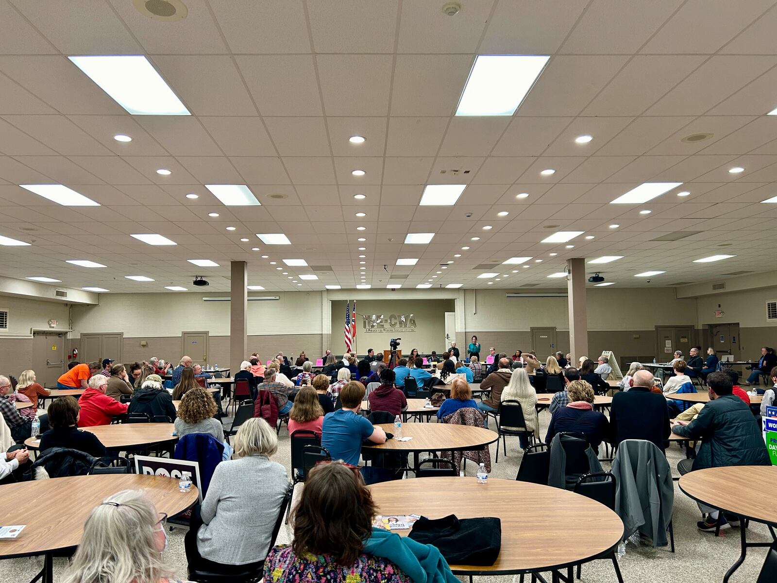 About a hundred voters gathered at the Montgomery County Democrats Headquarters on Feb. 21, 2024 to hear from a full slate of Democratic primary candidates.