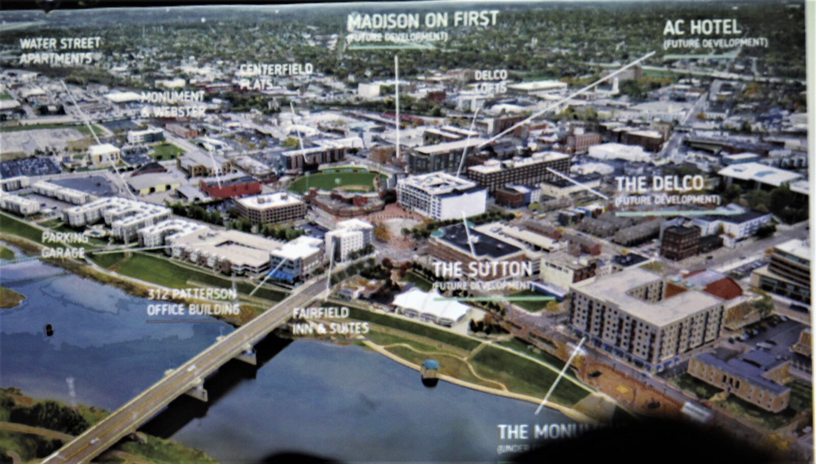 A photo of a slide shared by Woodard Development showing projects in the Water Street District. CONTRIBUTED