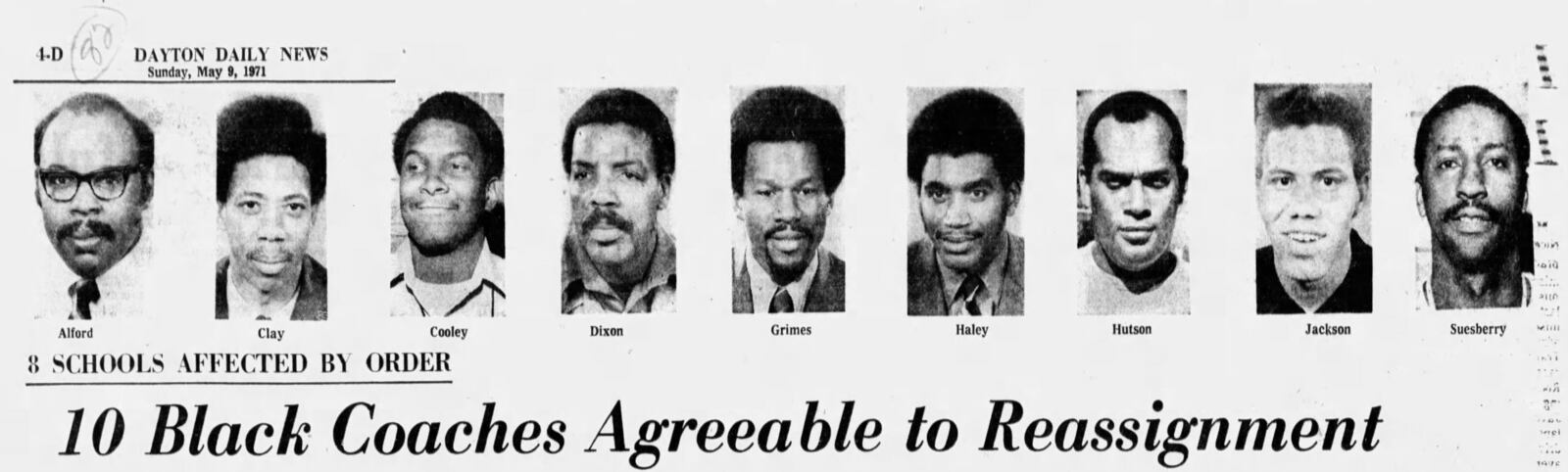 May 9, 1971: 10 Black coaches agreeable to reassignment. DAYTON DAILY NEWS ARCHIVES