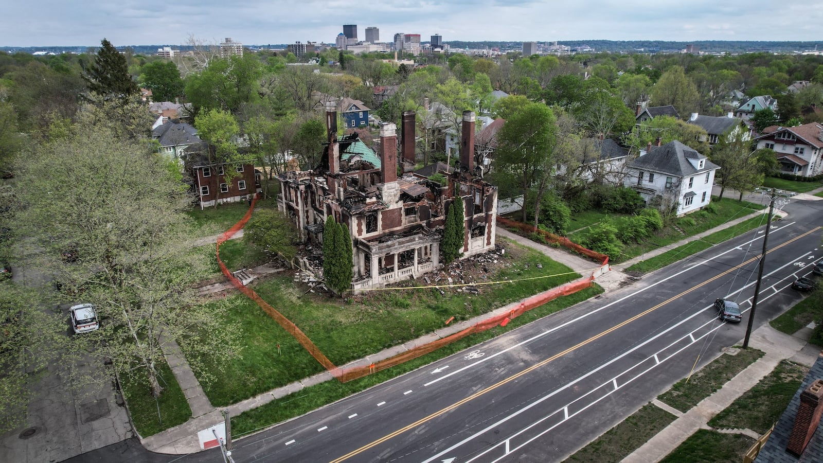 The Louis Traxler Mansion, a historic West Dayton property, caught fire April 23. Property loss at the site listed on the National Register of Historic Places was estimated at $245,950 with about $10,000 in contents destroyed, according to the Dayton Fire Department’s report released Tuesday. JIM NOELKER/STAFF