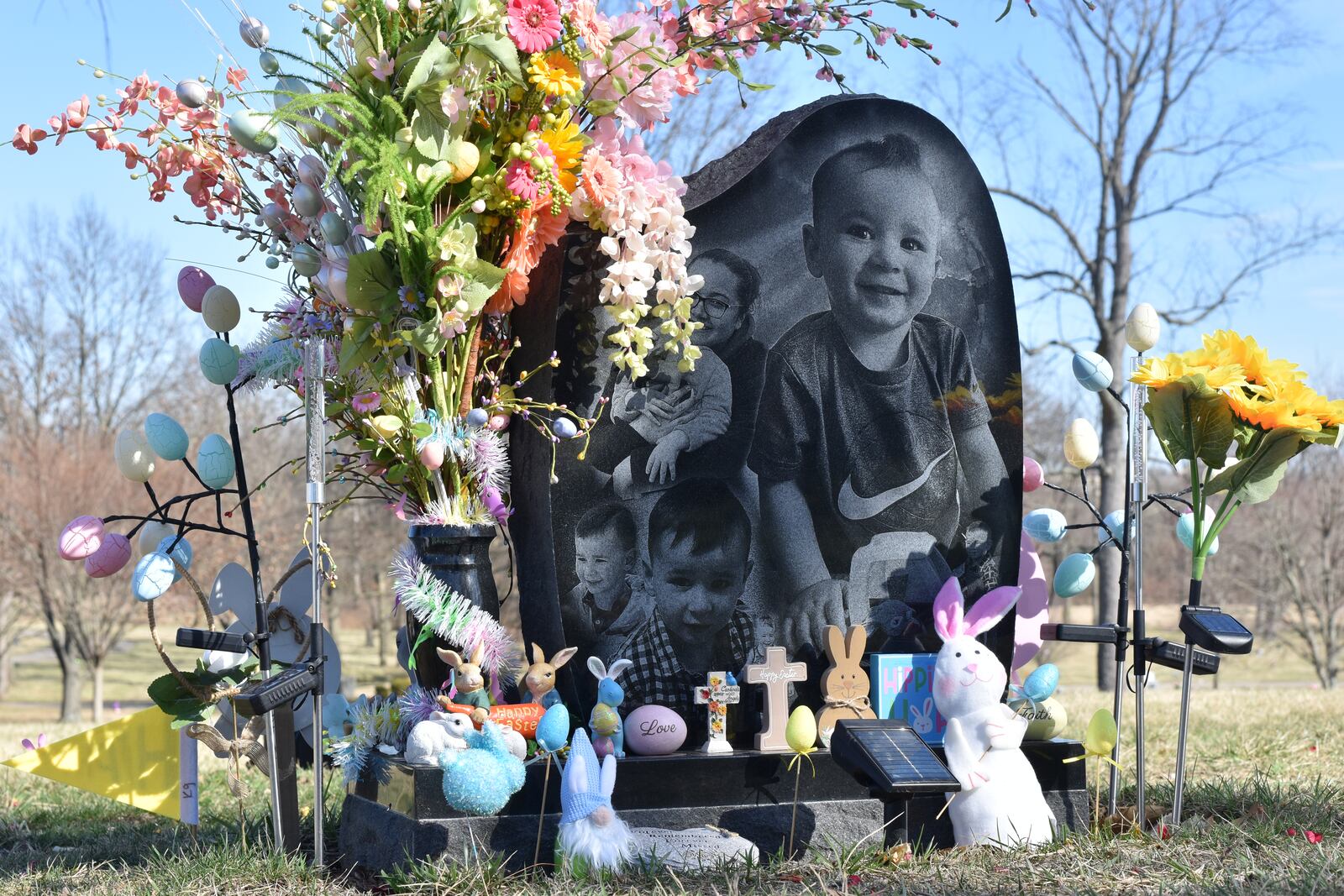 The headstone of Jared Green Jr., a 3-year-old boy who accidentally shot himself with a gun that belonged to Benjamin Bishop, the boyfriend of his mother. Jared is buried at a Rose Hill Burial Park, a cemetery in Hamilton, Ohio. CORNELIUS FROLIK / STAFF