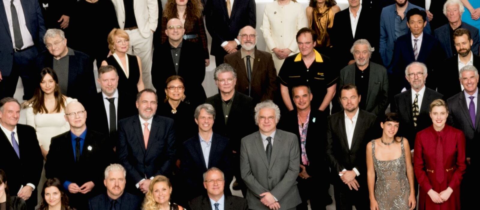 92nd Oscars nominees at the Oscar Nominee Luncheon held at the Ray Dolby Ballroom, Monday, January 27, 2020. The 92nd Oscars will air on Sunday, February 9, 2020 live on ABC. Yellow Springs filmmaker Steve Bognar (blue shirt) is near Quentin Tarantino, Robert De Niro and Leonardo DiCaprio  in this cropped and zoomed in photo. Bognar co-directed Oscar nominated film “American Factory” with partner Julia Reichert.