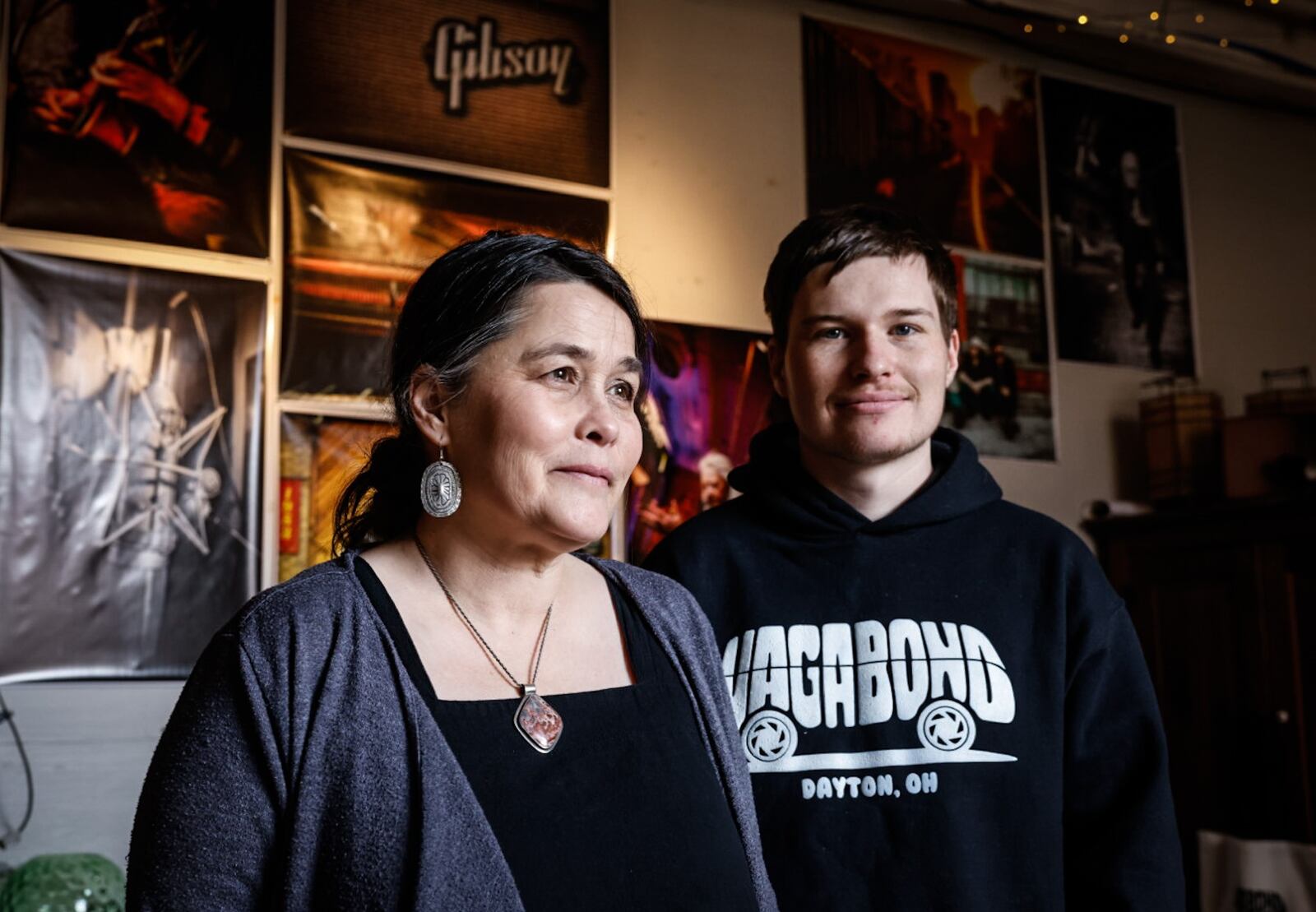 Jen Hunter, left and her son Jonah Hunter are the owners of Vagabond Studio and  Gallery at 130 Front Street in Dayton. The mother and son team specializing in Travel & Art Photography along with found object sculpture. JIM NOELKER/STAFF