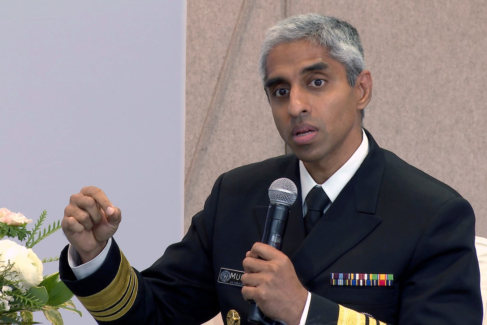 FILE - Surgeon General Vivek Murthy speaks during a panel discussion, Oct. 10, 2023, in New York. (AP Photo/Ted Shaffrey, File)