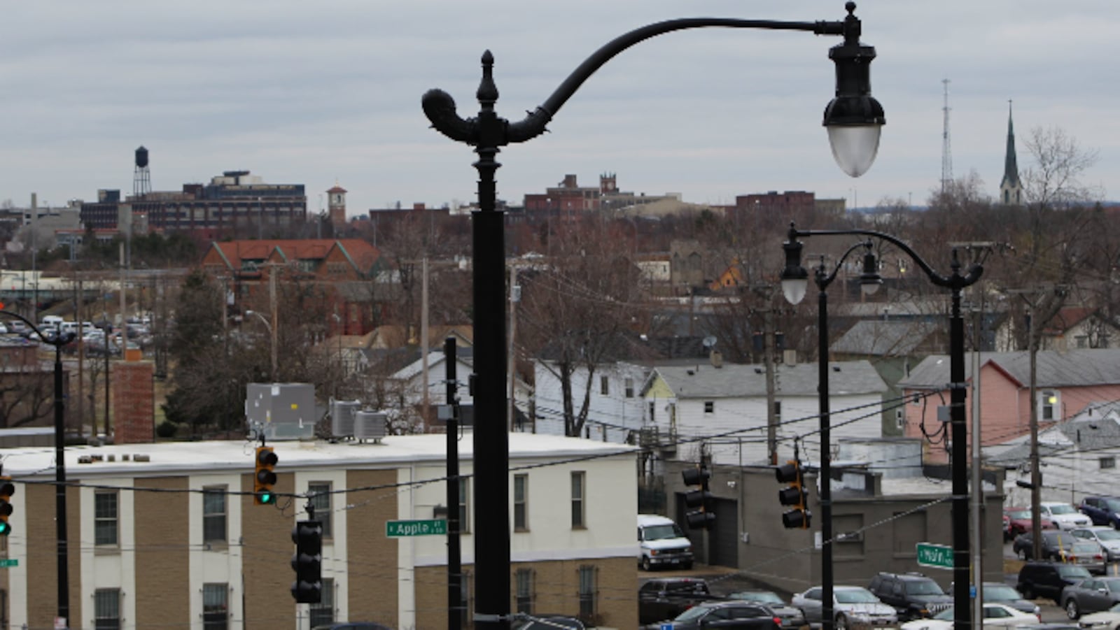 The city of Dayton installed new LED fixtures on South Main Street near the Montgomery County Fairgrounds. CORNELIUS FROLIK / STAFF