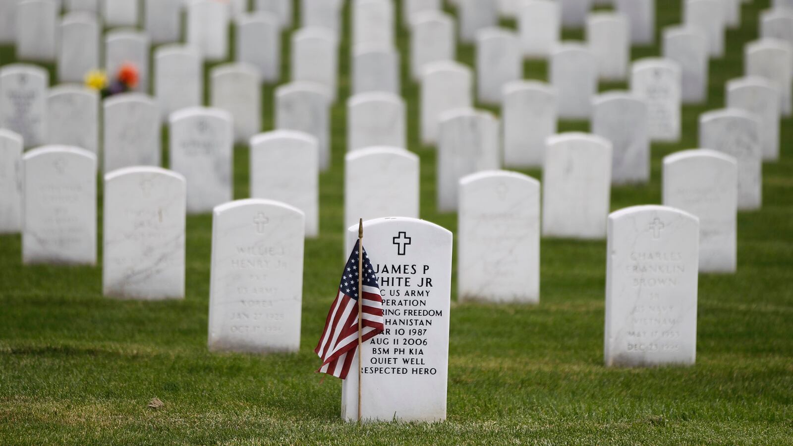 Gravesite of Army PFC James White, Jr. who was killed in action. White served in Afghanistan in Operation Enduring Freedom.  White is interred at the Dayton National Cemetery.  TY GREENLEES / STAFF