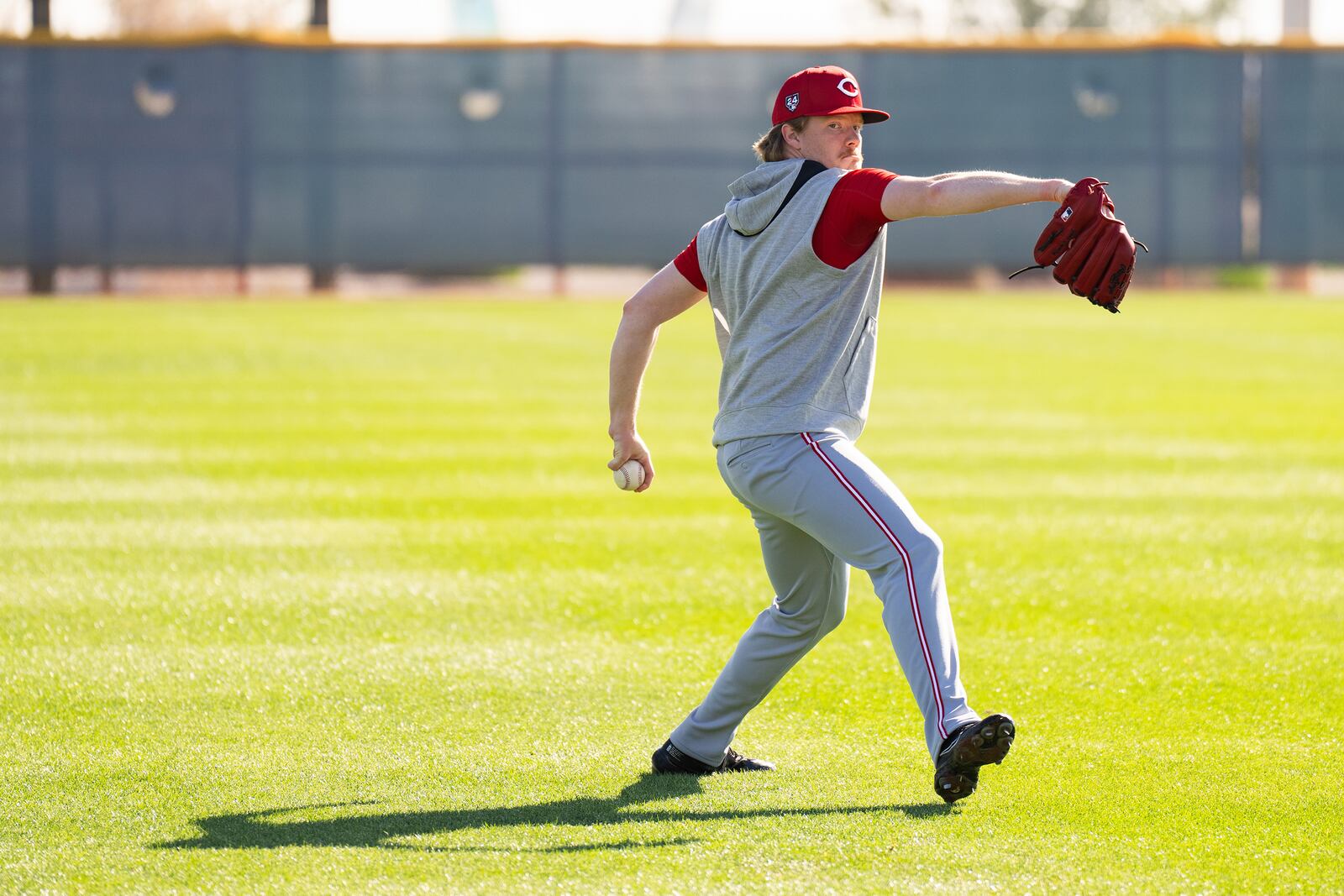 Cincinnati Reds pitcher Andrew Abbott tosses Wednesday during the first practice of Spring Training at the team's complex in Goodyear, Ariz. Cincinnati Reds photo