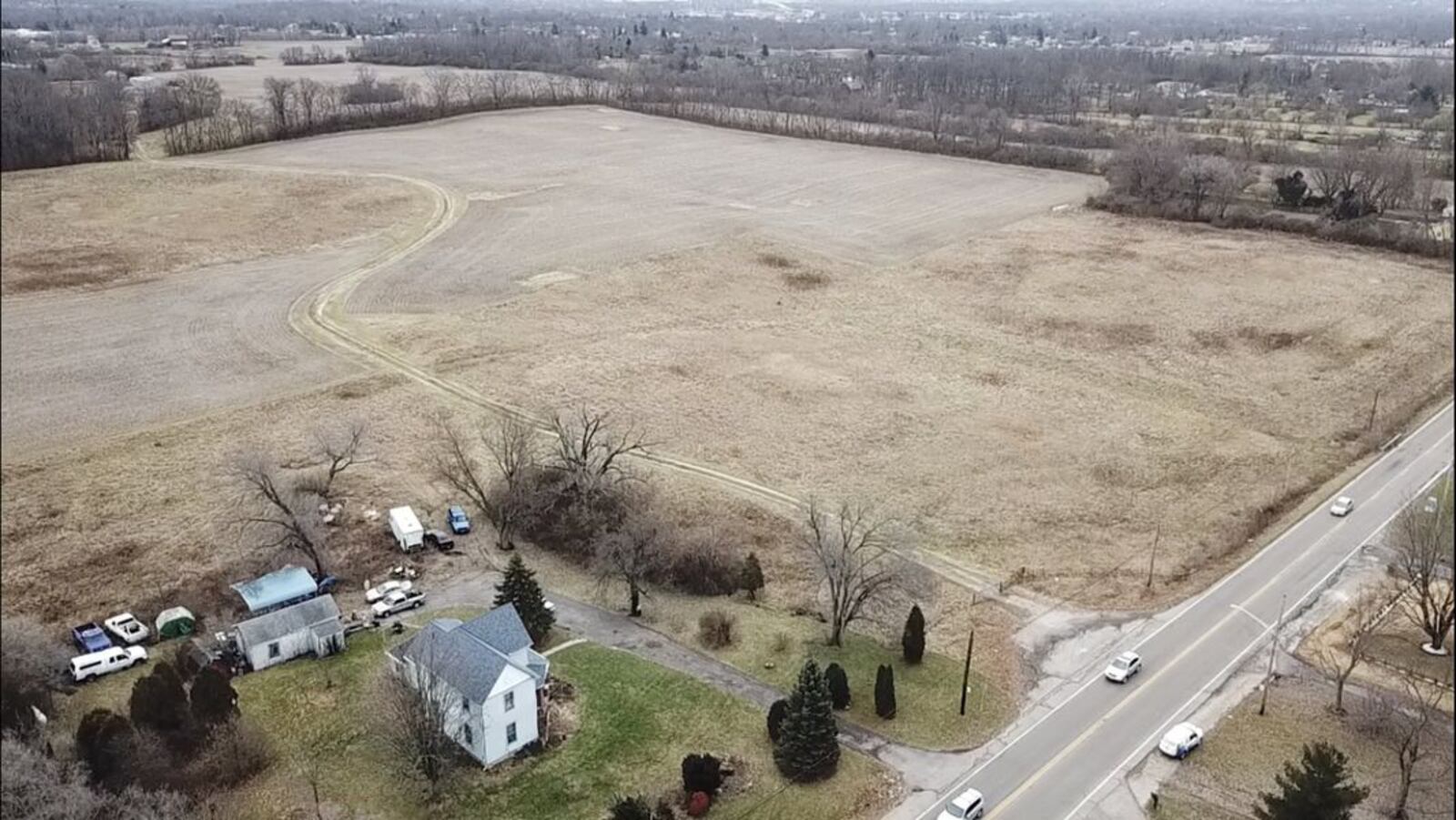 Aerial view of land looking southwest at 4400 Old Troy Pike where Oberer Land Developers LTD proposes building new market-rate, single-family homes. This would be one of the largest new market-rate home developments in Dayton’s recent history. CHUCK HAMLIN / STAFF