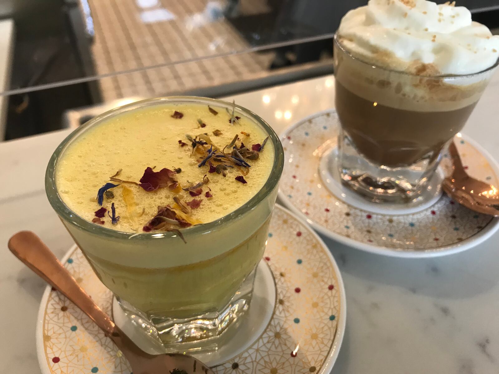 The mushroom turmeric latte and mushroom cacao mocha are a part of a limited-time mushroom menu at Reza's Roast, located at 438 Wayne Ave.