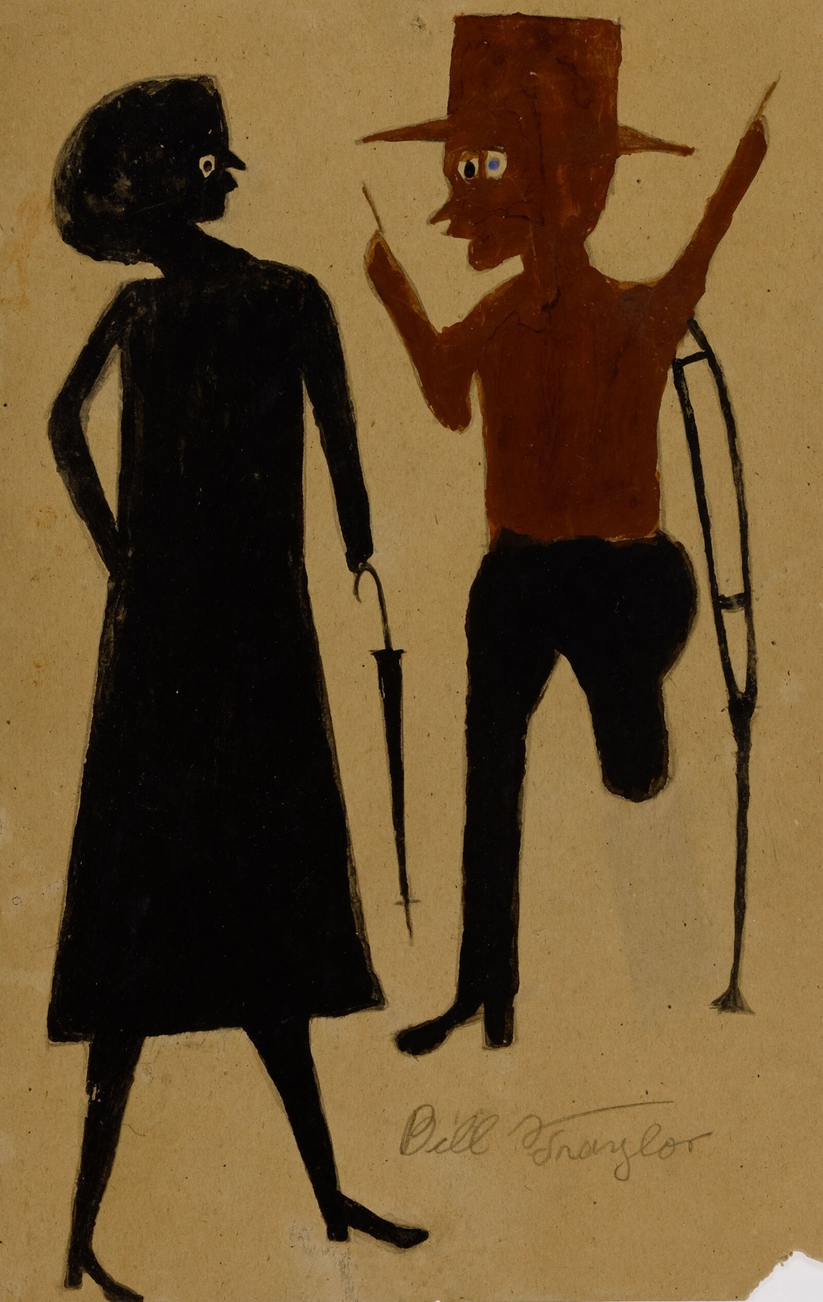 Untitled (Woman with Umbrella and Man on Crutch) from the collection of the Smithsonian American Art Museum
@1994 Bill Traylor Family Trust