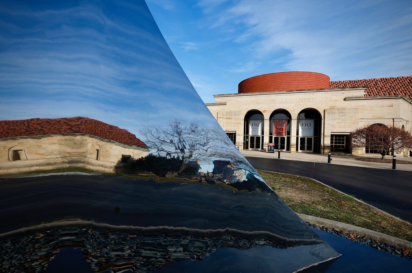 The Dayton Art Institute and partially reflected in the Pathway sculpture. MARSHALL GORBY\STAFF