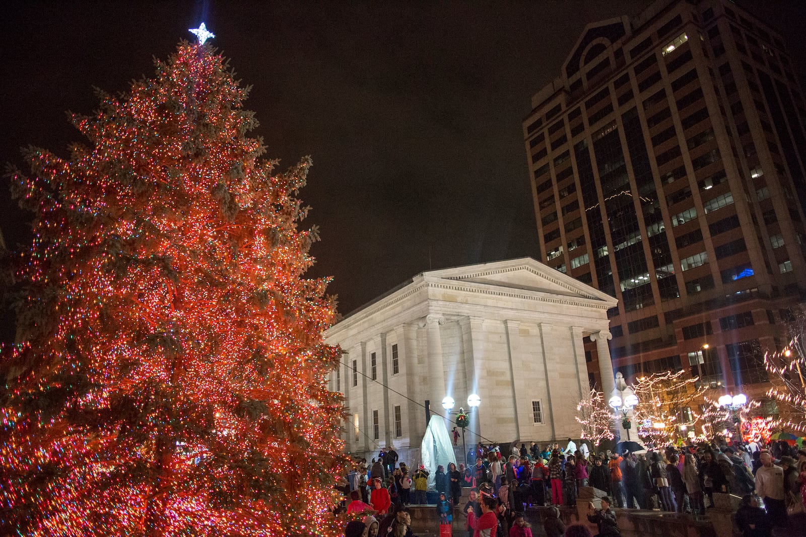 The Dayton Holiday Festival committee is searching for a tree that will be the centerpiece of Courthouse Square this holiday season. It will be decorated with more than 50,000 lights and be unveiled at the Grande Illumination ceremony on Friday, Nov. 24, 2017. PHOTO / Downtown Dayton Partnership