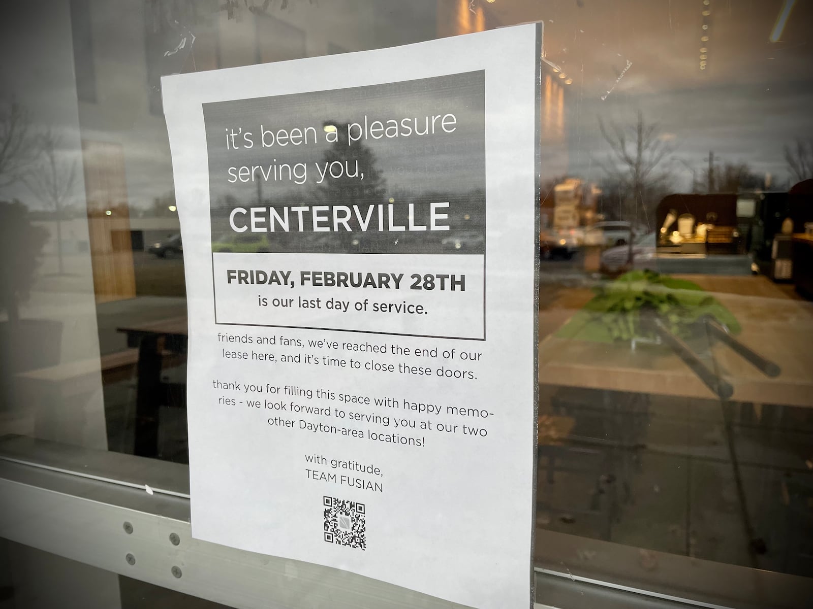 FUSIAN, a fast-casual sushi chain, has closed its restaurant at 1024 Miamisburg-Centerville Road in Washington Twp. NATALIE JONES/STAFF