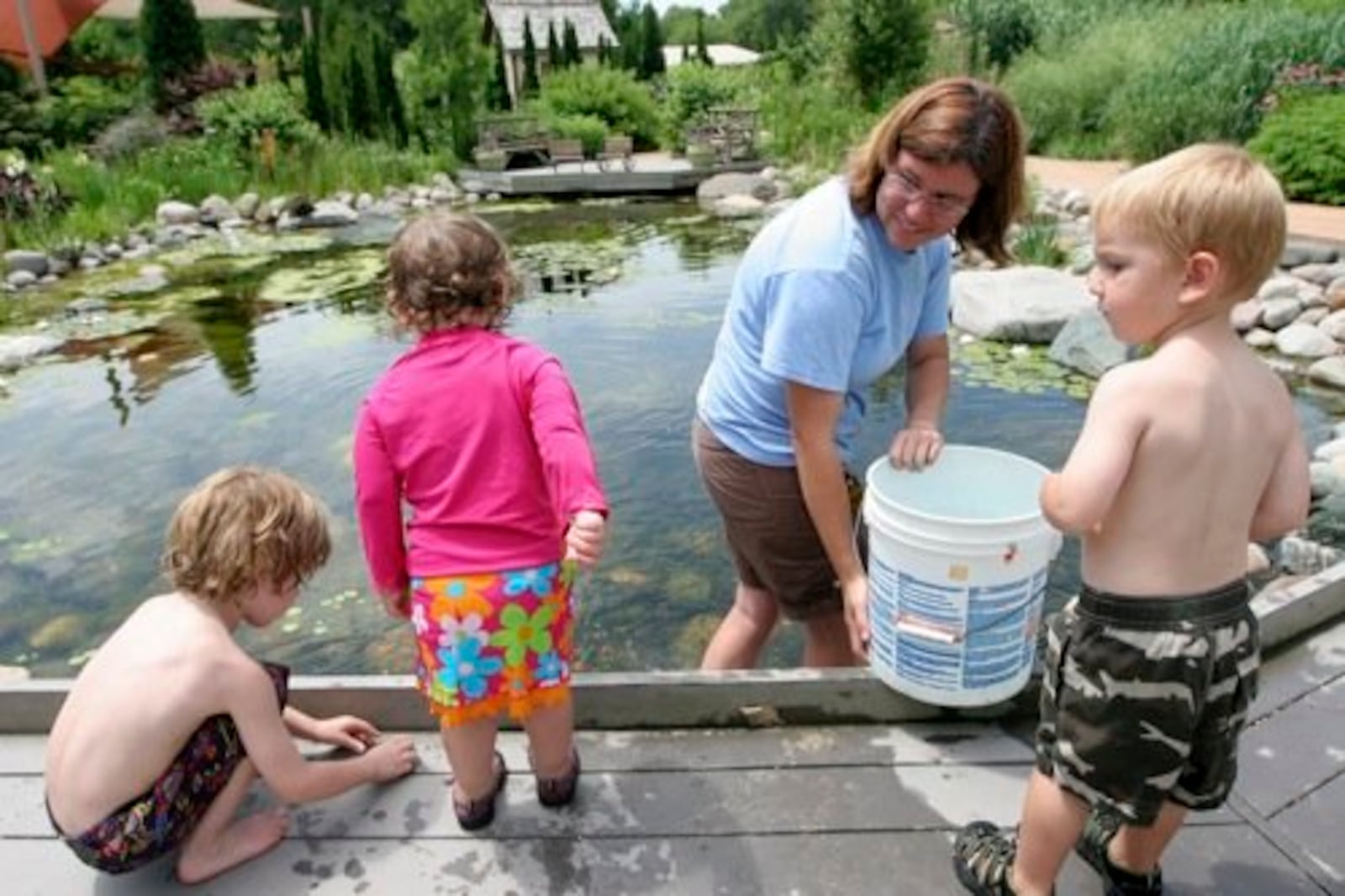 Visitors enjoy the Children's Discovery Garden at Wegerzyn Gardens MetroPark.