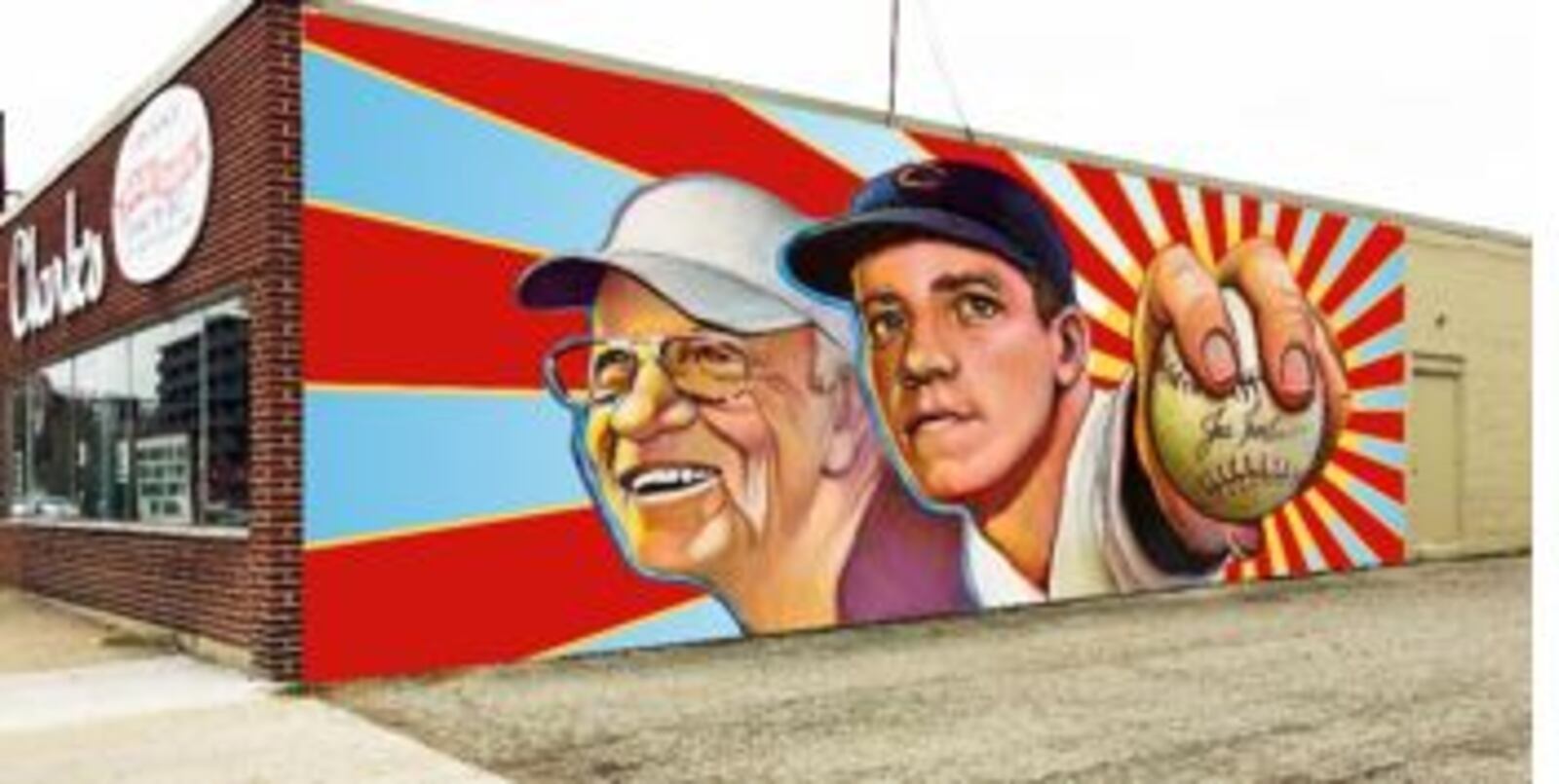 A mural of a young and older Joe Nuxhall, the beloved Cincinnati Reds pitcher from Hamilton and later a radio announcer, will be painted this summer on the side of Clark’s Sporting Goods at 15 S. B St.